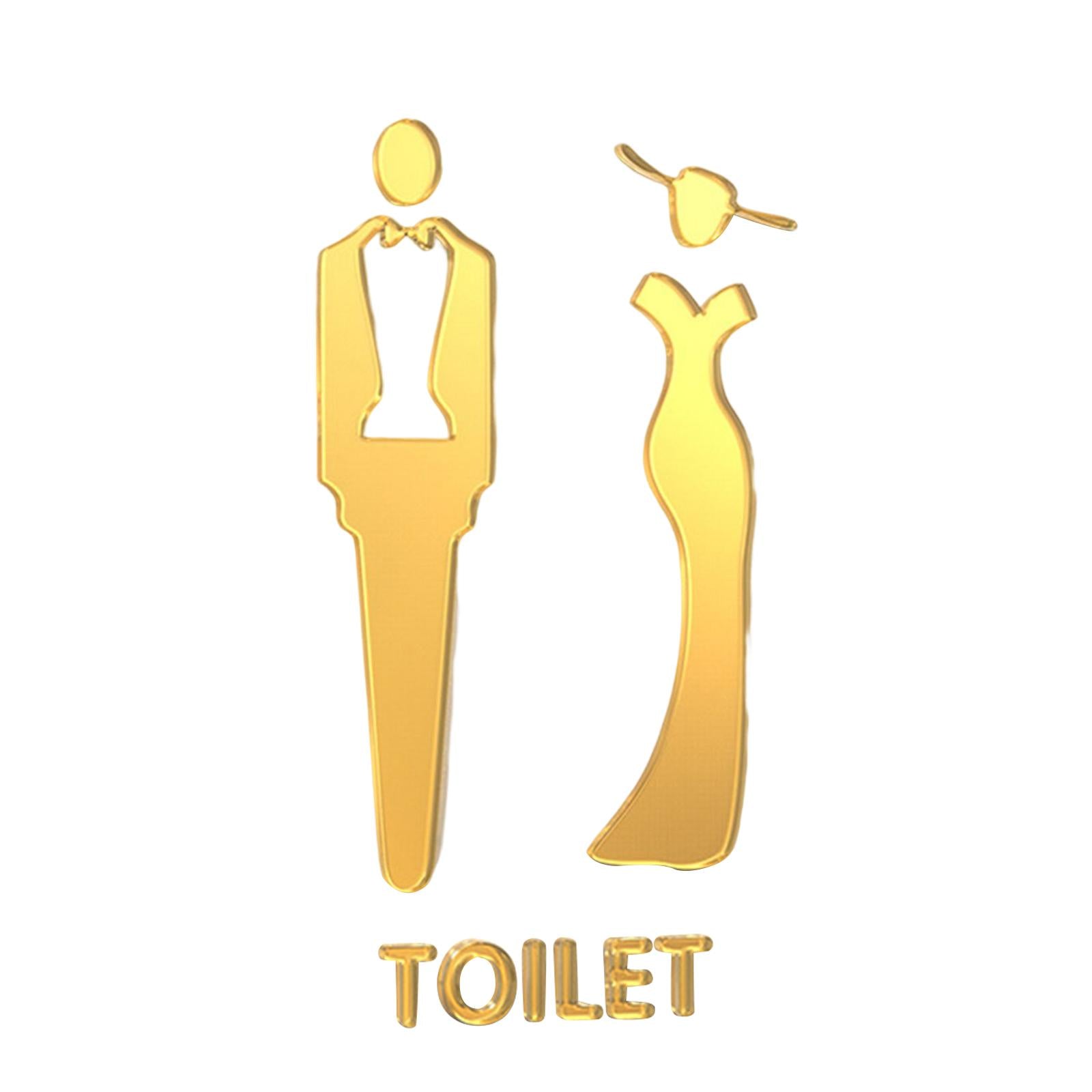 Male and Female Bathroom Door Signage Decor Unisex Acrylic for Business Golden