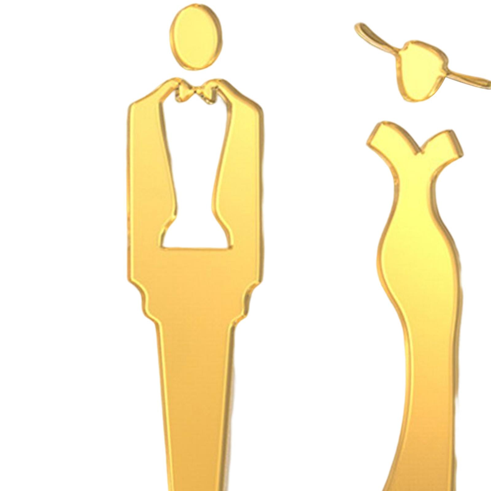 Male and Female Bathroom Door Signage Decor Unisex Acrylic for Business Golden