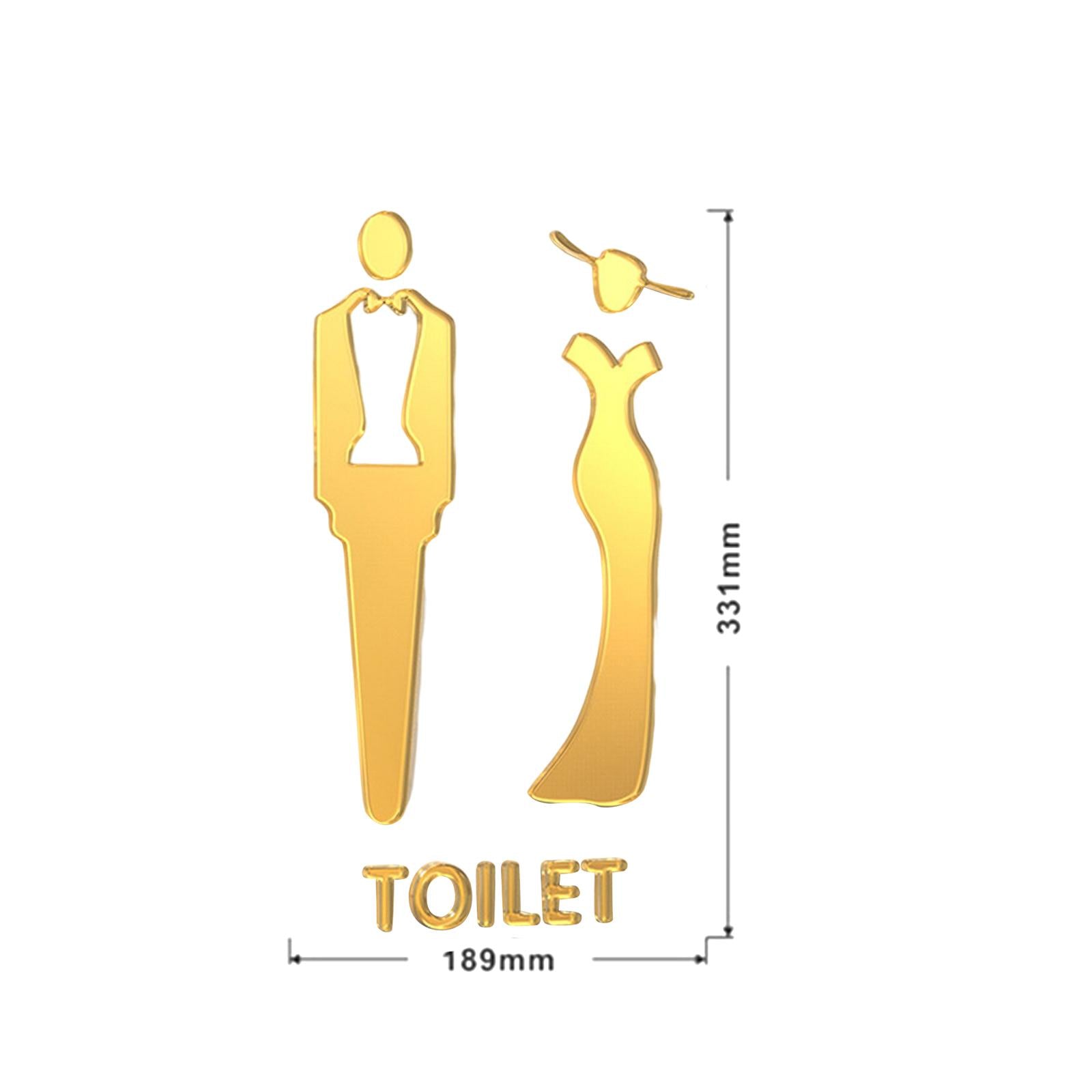 Male and Female Bathroom Door Signage Decor Unisex Acrylic for Business Golden