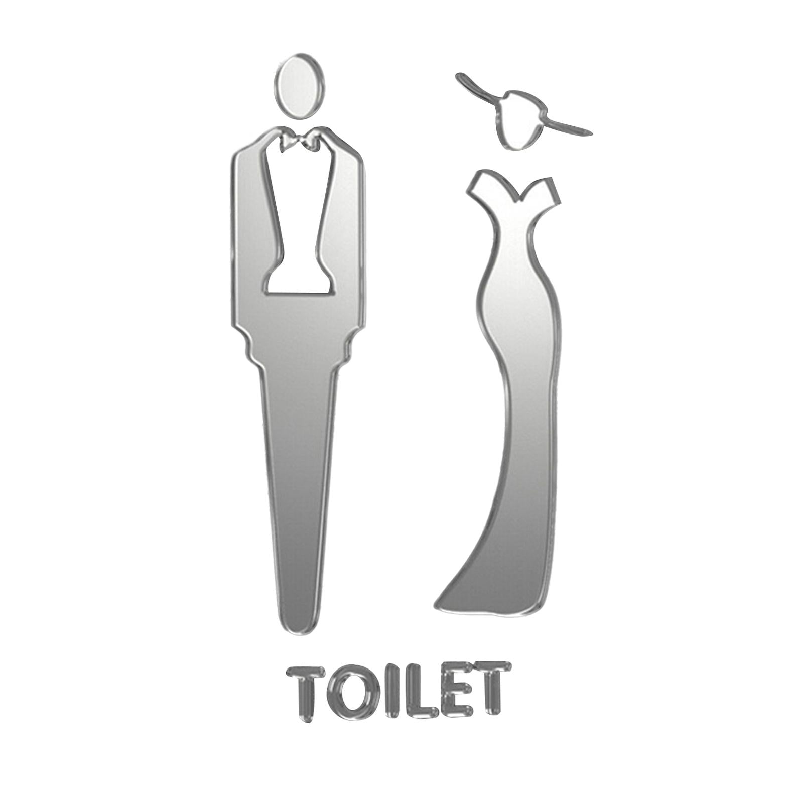 Male and Female Bathroom Door Signage Decor Unisex Acrylic for Business Silver
