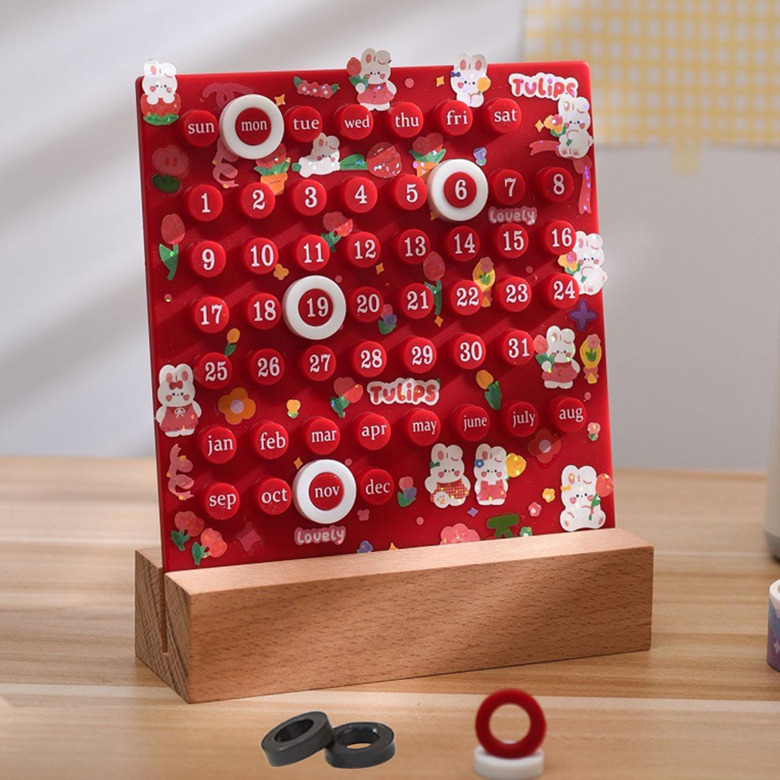 Desk Calendar Ornaments Educational Toy Desktop Date Planner Montessori Red