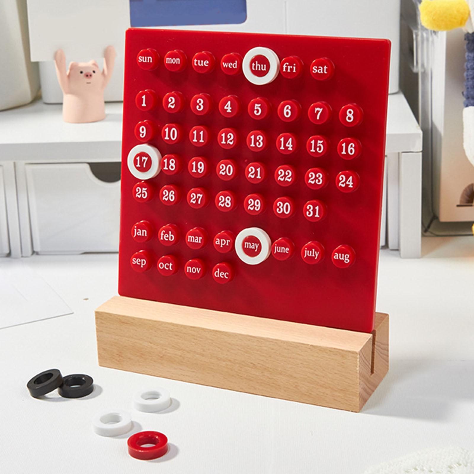 Desk Calendar Ornaments Educational Toy Desktop Date Planner Montessori Red