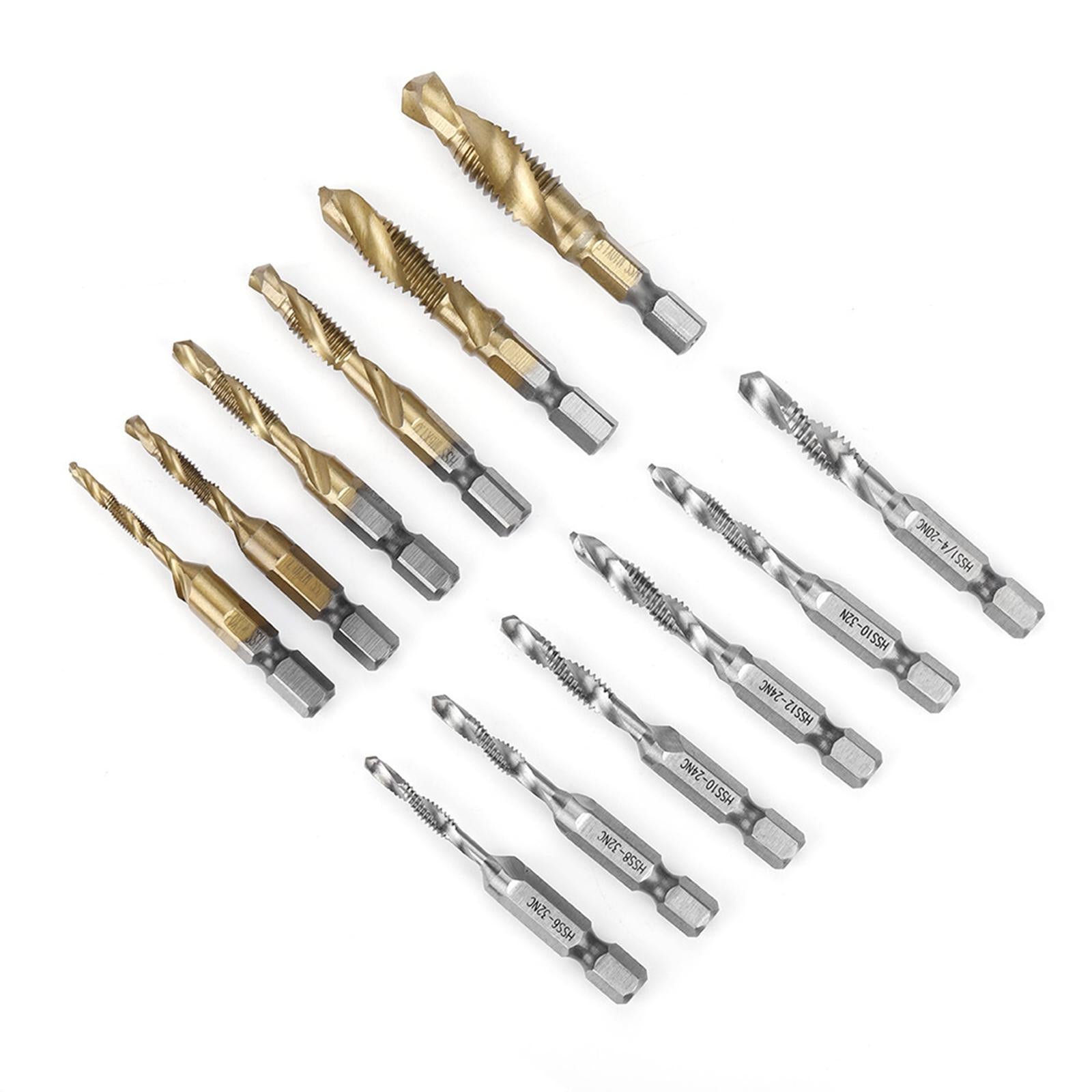 12 Pieces Tap drills bits Metric inch hexes shanks Hand Tools for Deburring