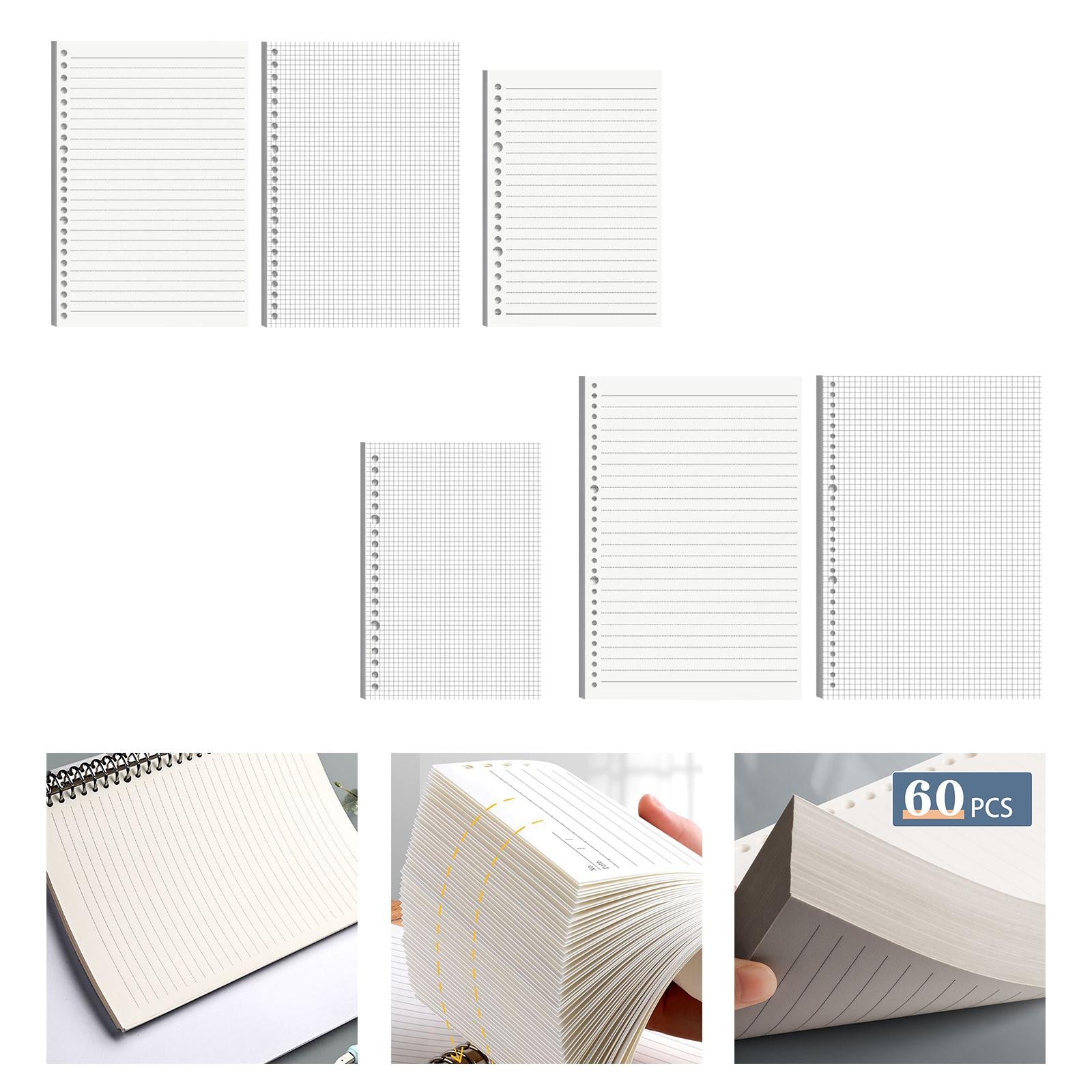 Refill Paper 60 Sheets Accessories Detachable for Binder Organizer Journals  B5 Lined