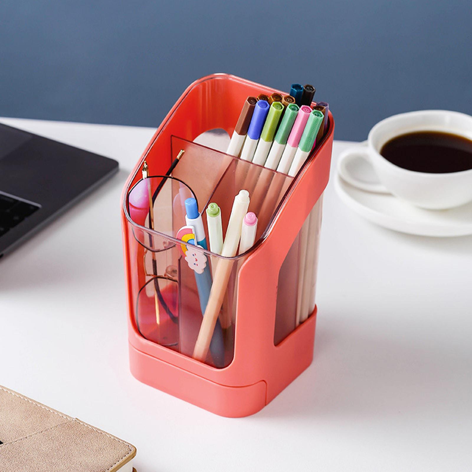 Desktop Organizer Divider Cosmetic Tools Holder Cup for Home Desk Vanity Pink