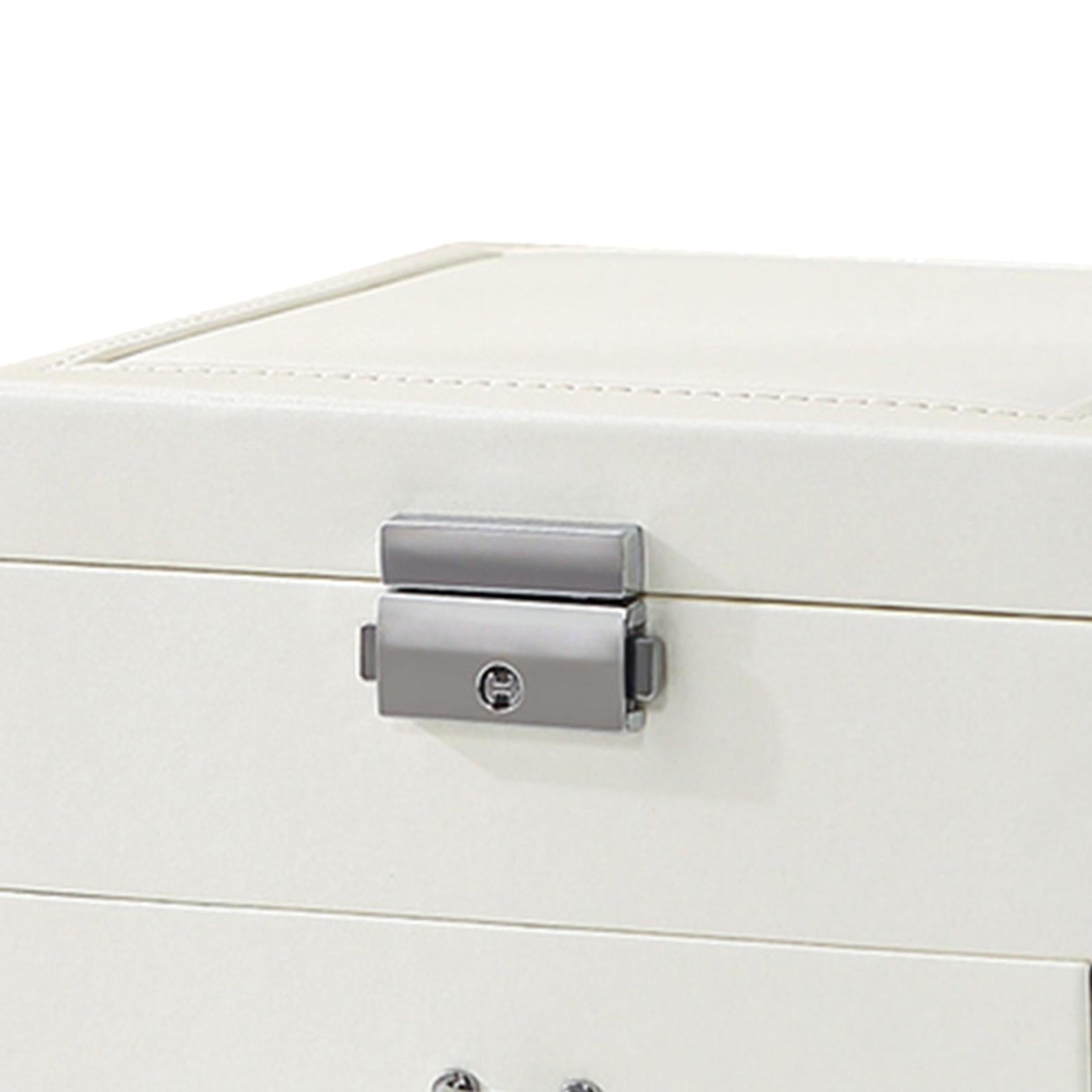 Jewellery Box Organiser Locking Double Layer PU Leather Jewelry Case White