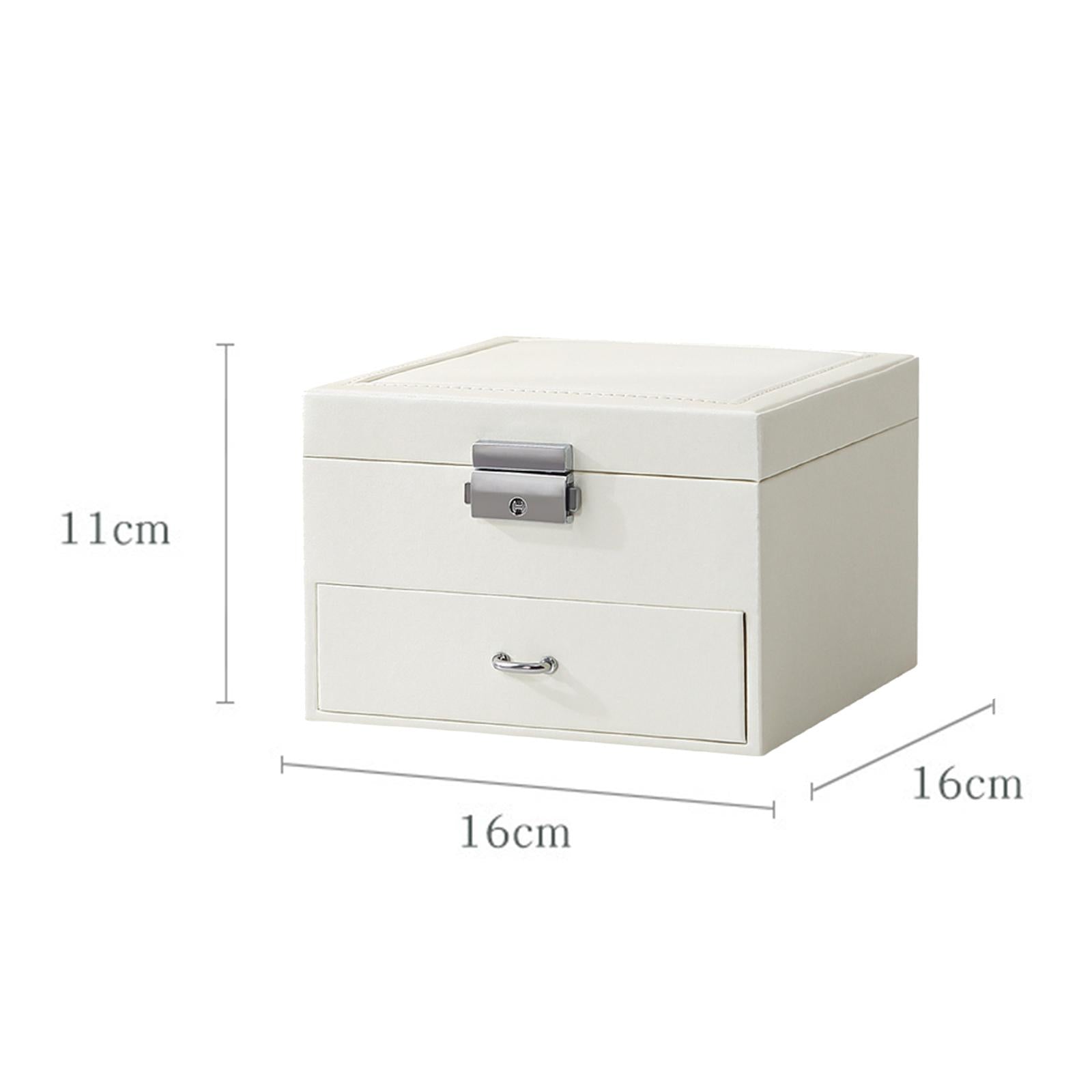 Jewellery Box Organiser Locking Double Layer PU Leather Jewelry Case White