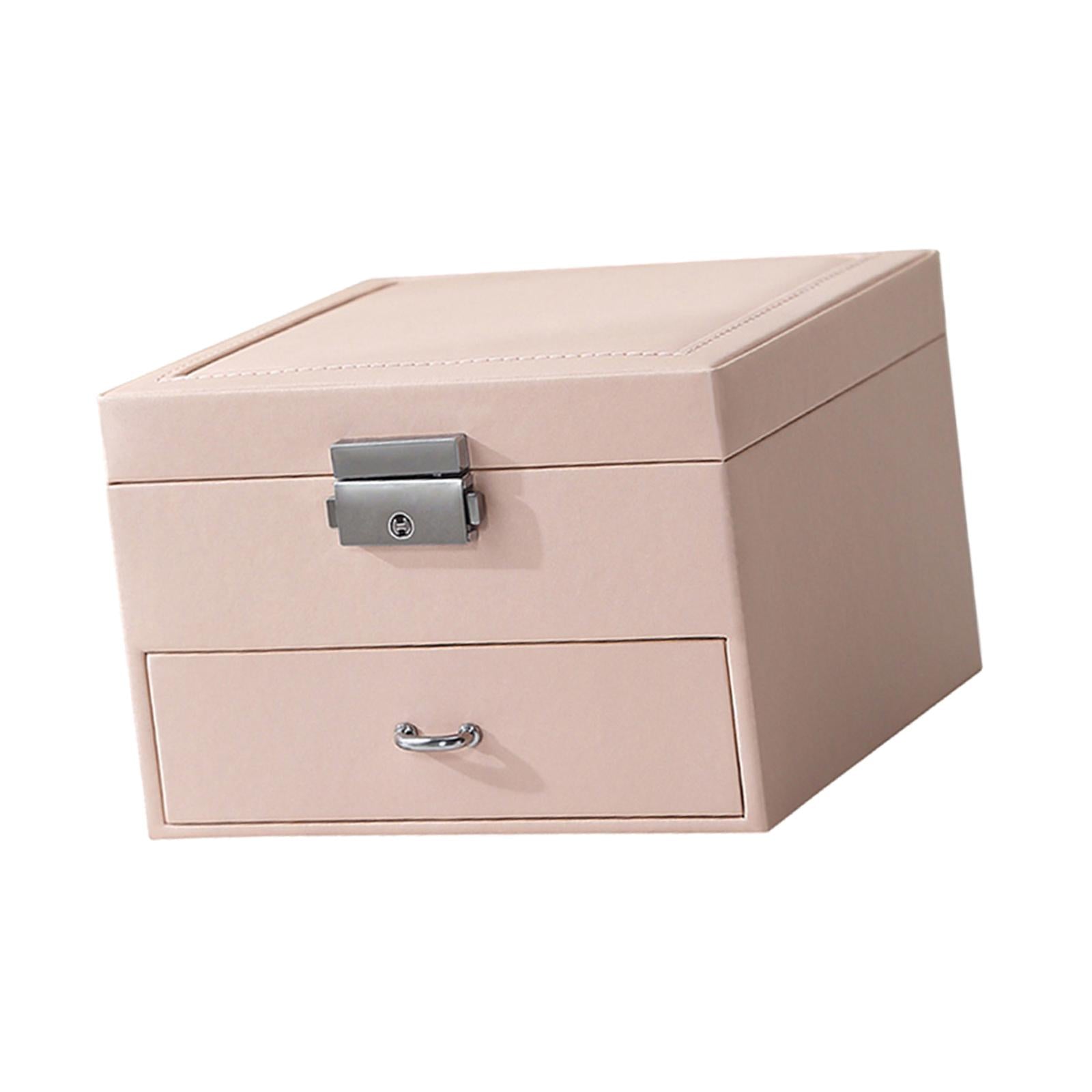 Jewellery Box Organiser Locking Double Layer PU Leather Jewelry Case Pink