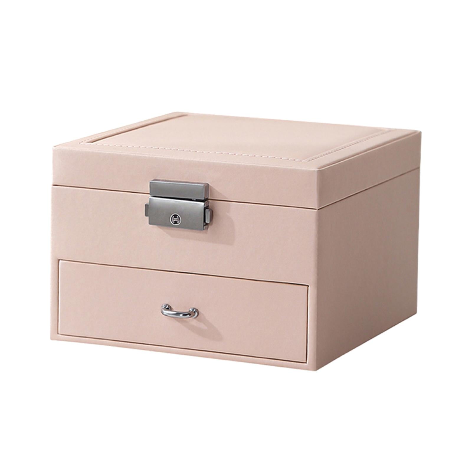 Jewellery Box Organiser Locking Double Layer PU Leather Jewelry Case Pink