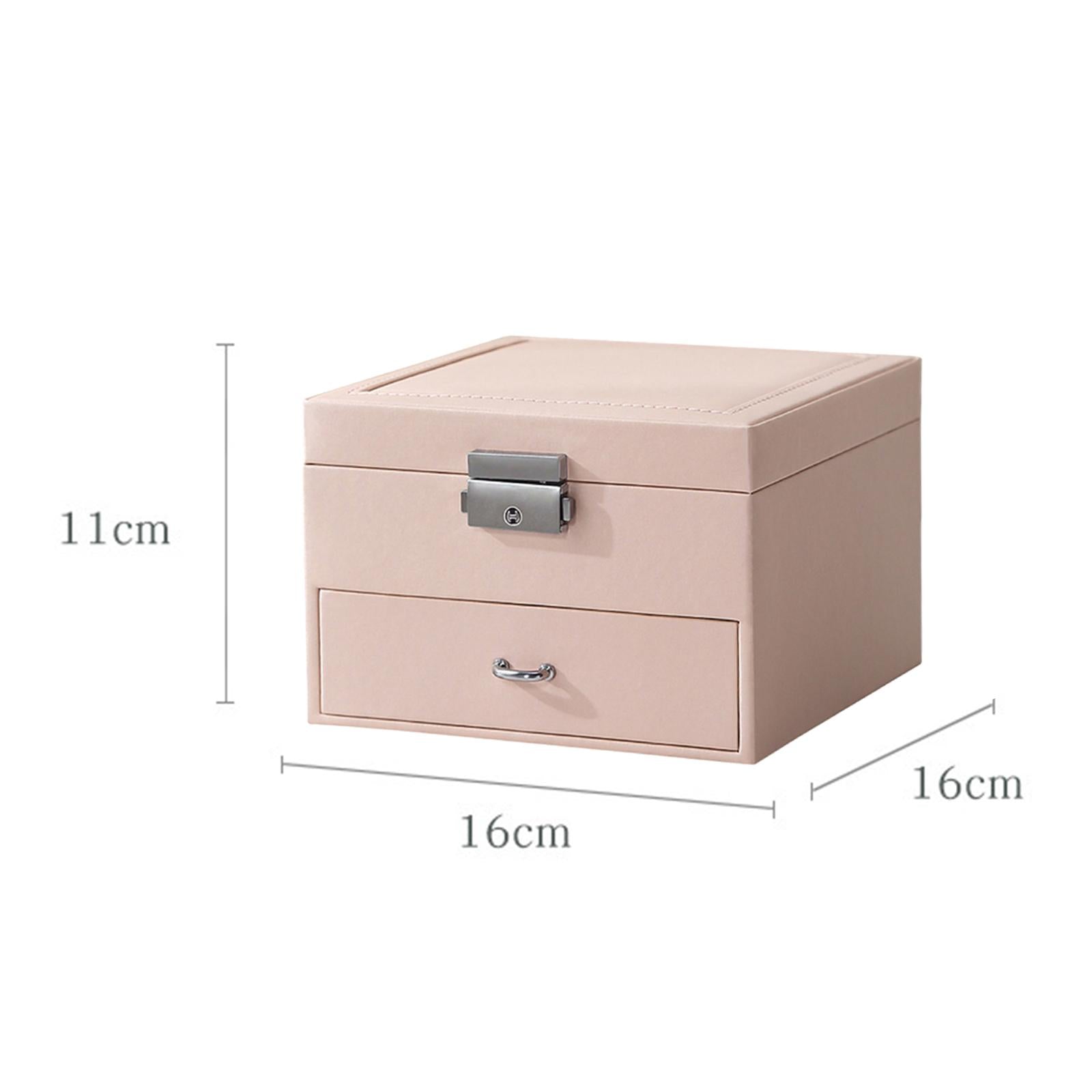 Jewellery Box Organiser Locking Double Layer PU Leather Jewelry Case Pink