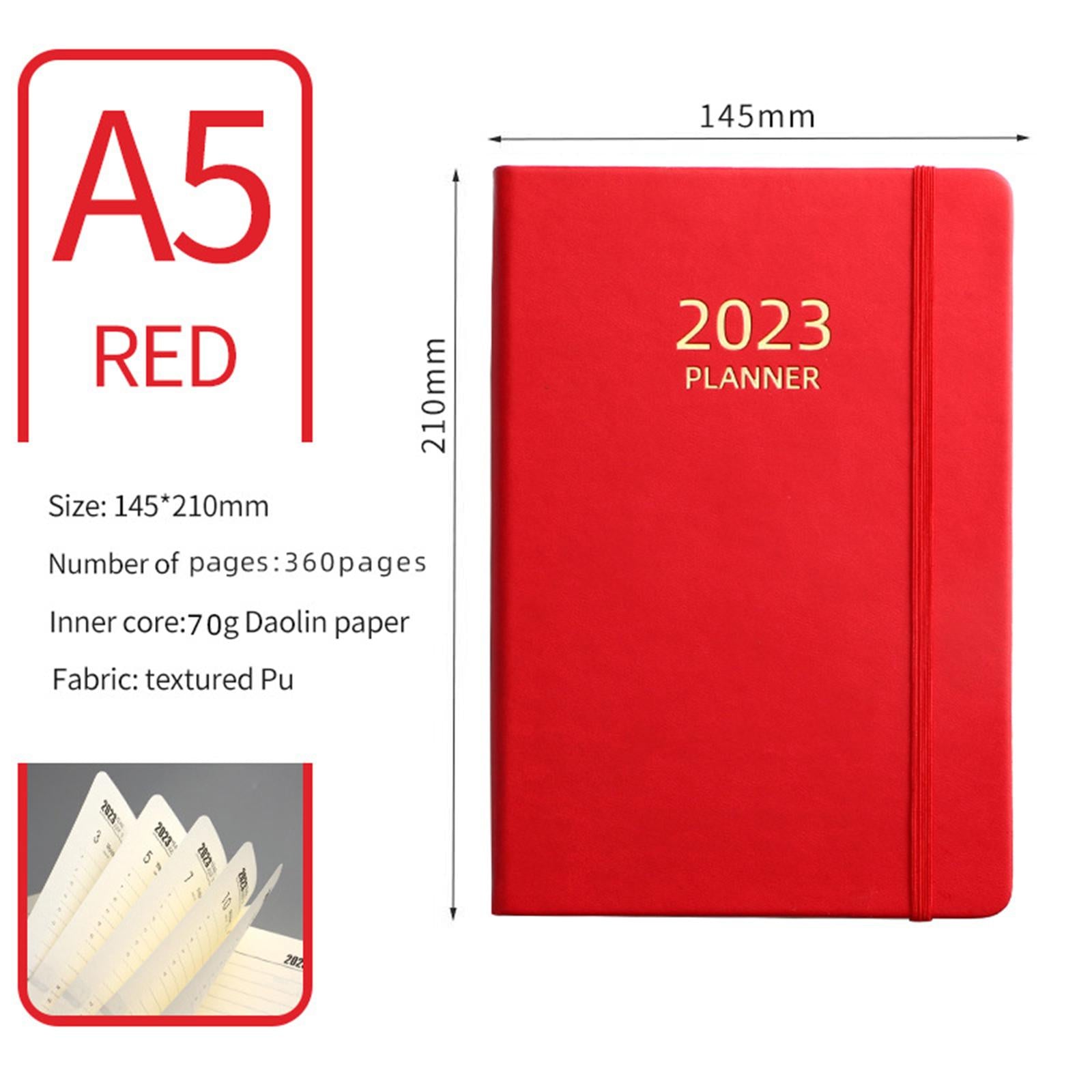 A5 Notebook Planner Journal Notebook 2023 Weekly Planner Notepads PU Cover Red