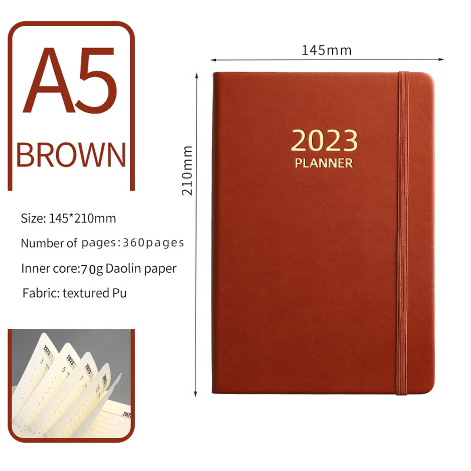 A5 Notebook Planner Journal Notebook 2023 Weekly Planner Notepads PU Cover Brown