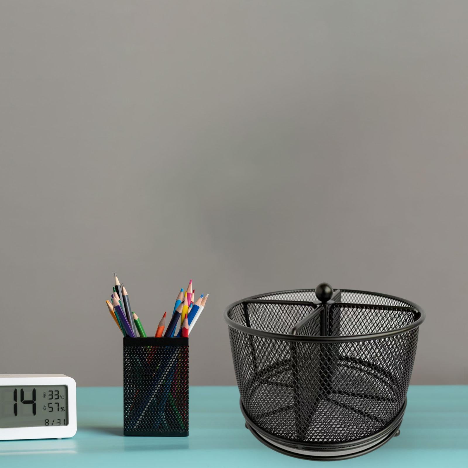 Desk Organizer Storage Box 360 Degrees Rotating Pencil Holder for Office Black