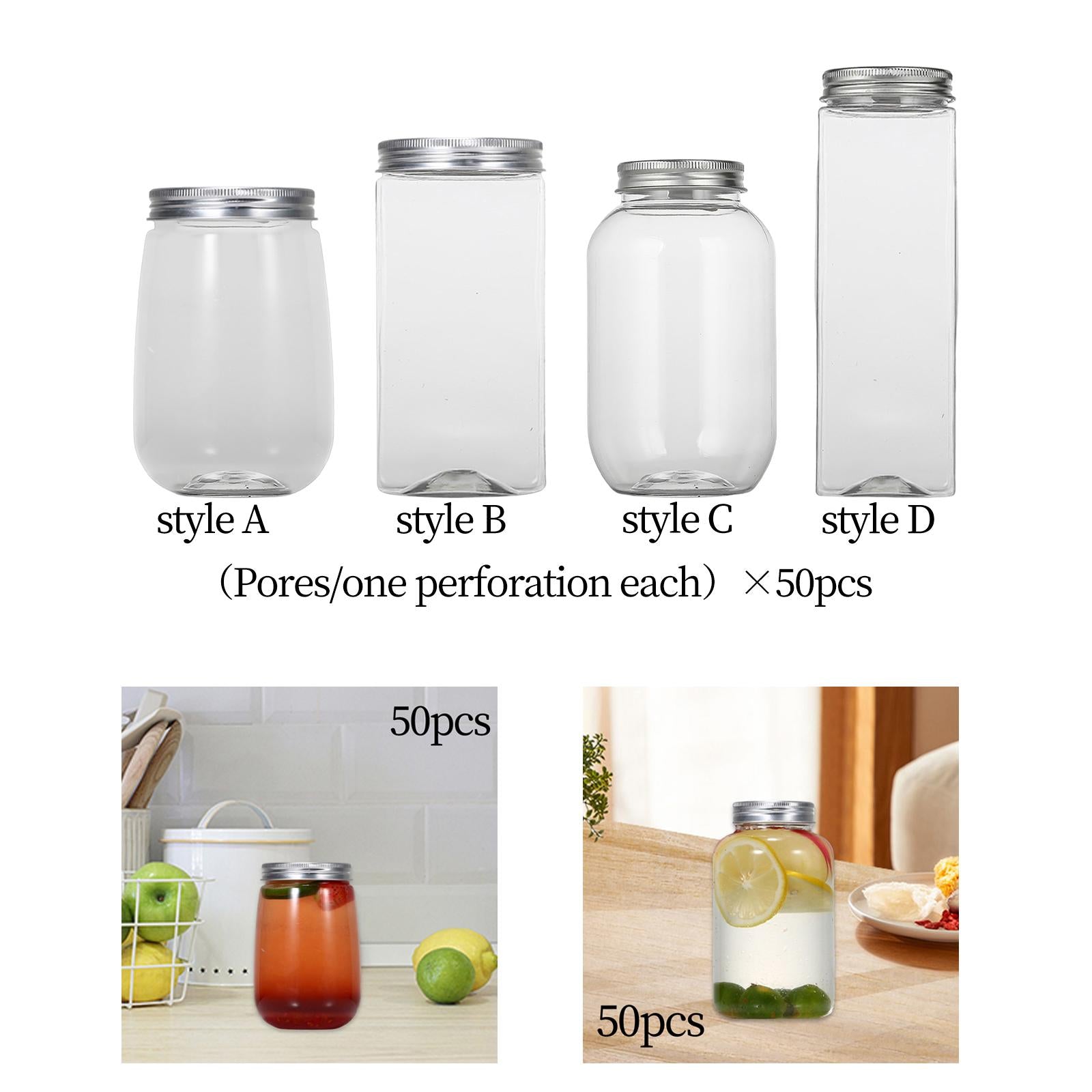 50x Bubble Tea Cups Bottle with Airtight Lids for Smoothie Iced Coffee style A Hole cover