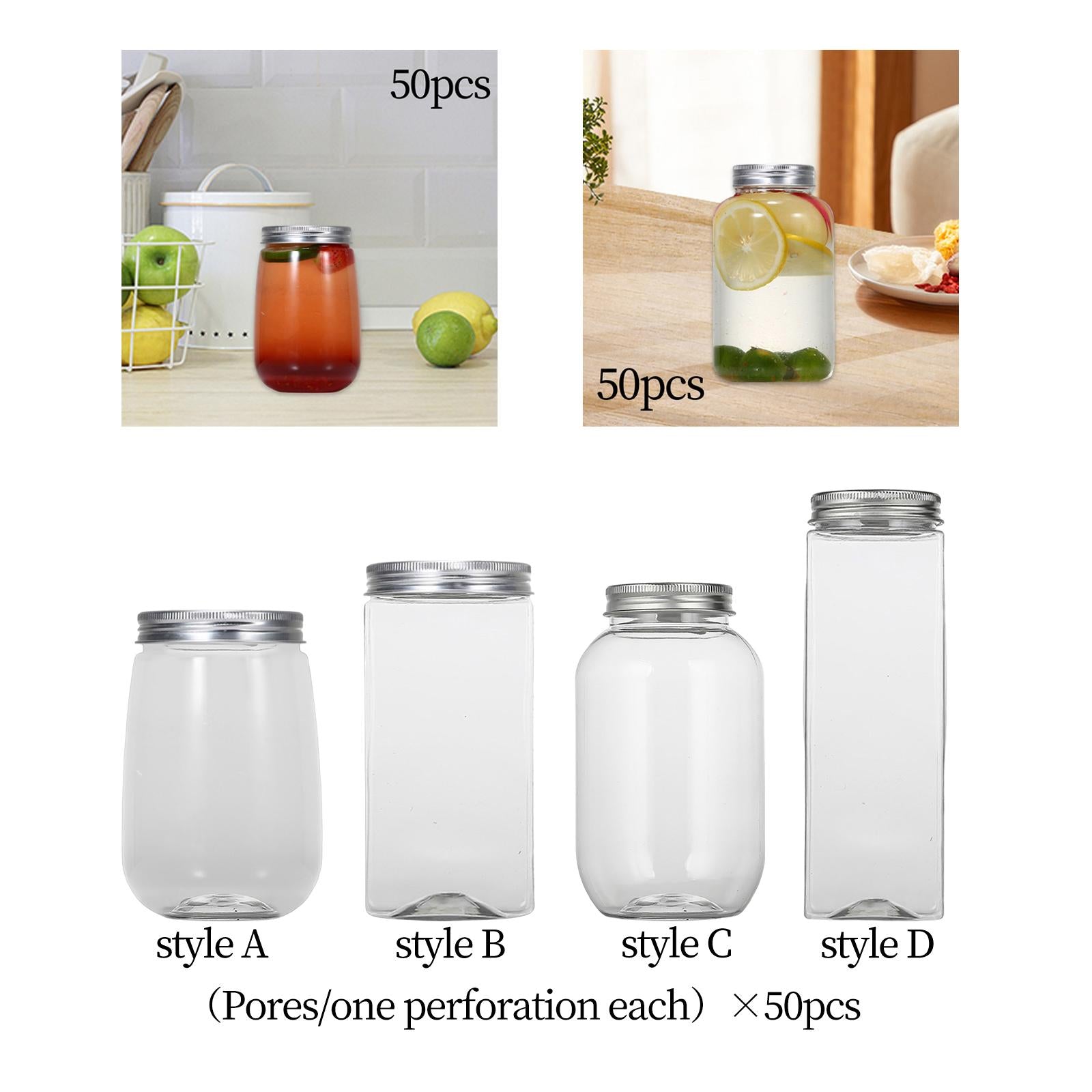 50x Bubble Tea Cups Bottle with Airtight Lids for Smoothie Iced Coffee style A Hole cover