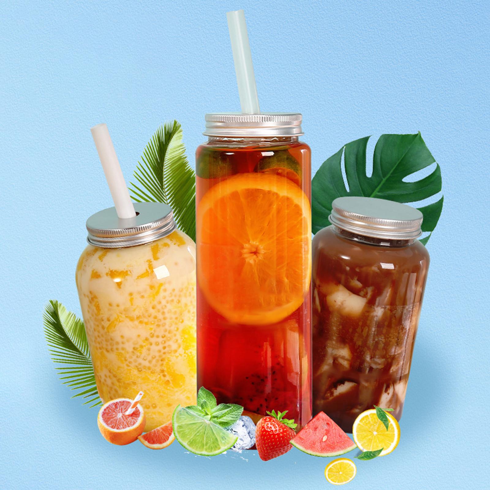 50x Bubble Tea Cups Bottle with Airtight Lids for Smoothie Iced Coffee style A sealing cap