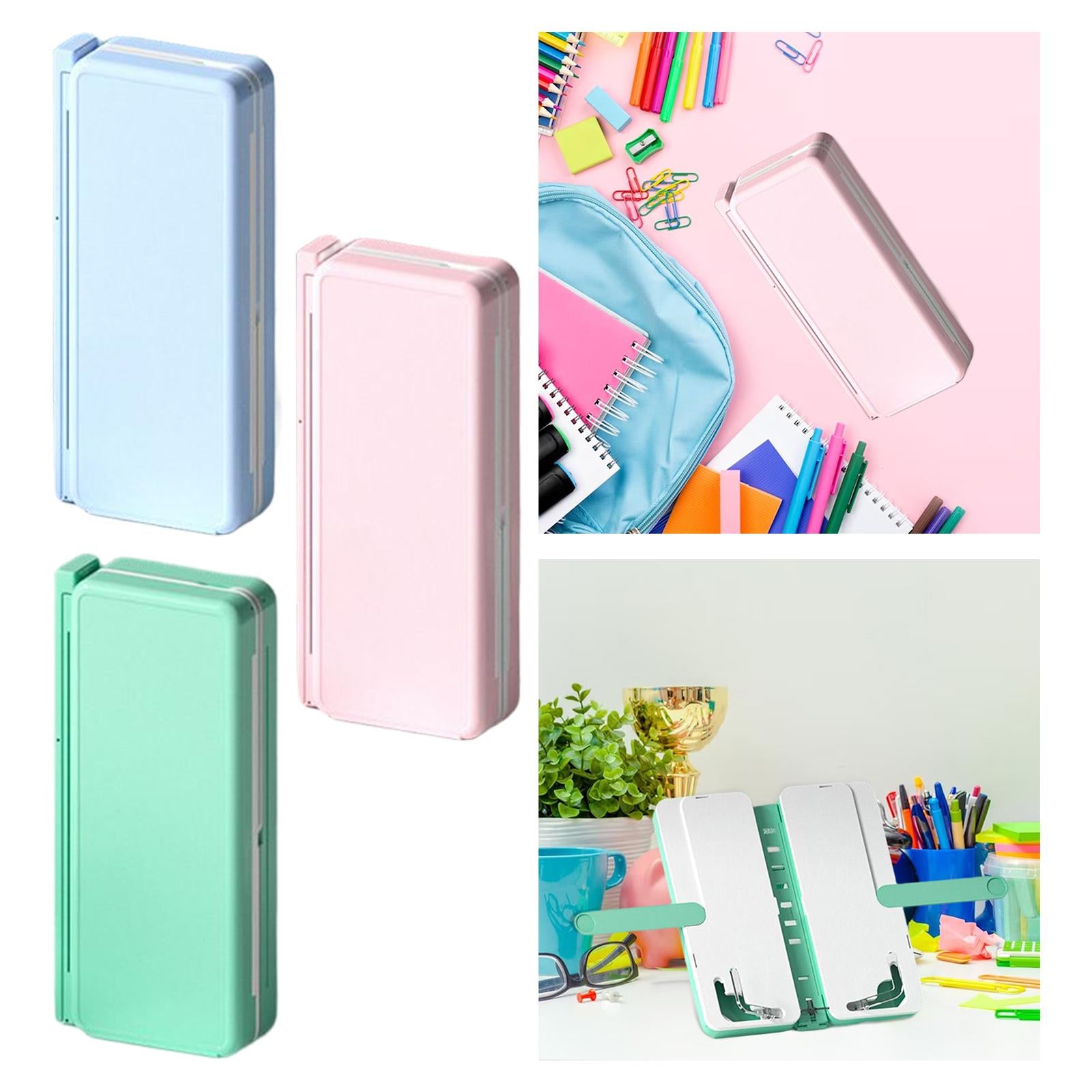 2in1 Book Stand Pencil Box Foldable Page Clips Table Home Textbook Blue