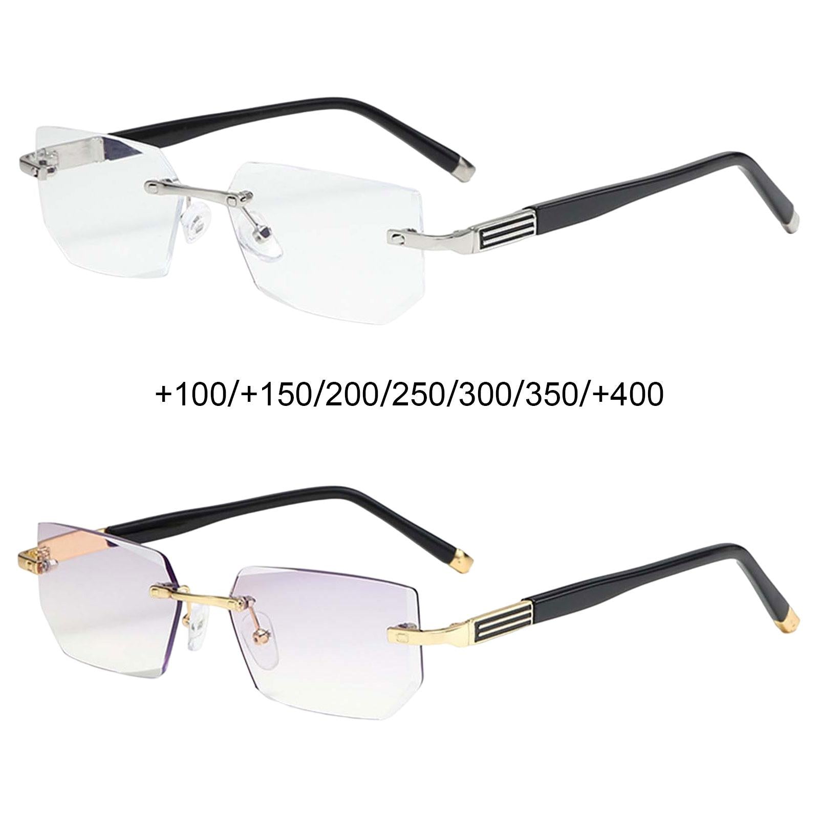 Blue Light Glasses rectangle Rimless for Unisex Computer Men Woman Argent 1.0X