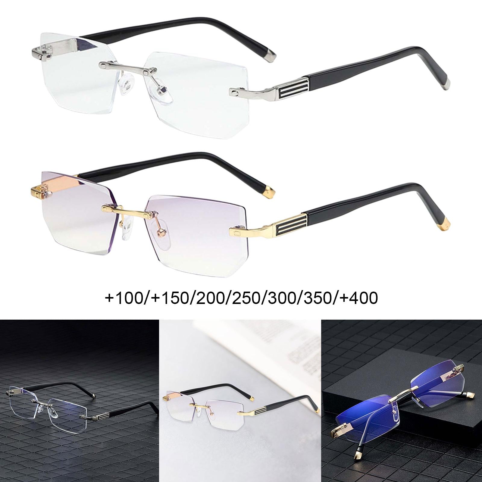 Blue Light Glasses rectangle Rimless for Unisex Computer Men Woman Argent 1.0X