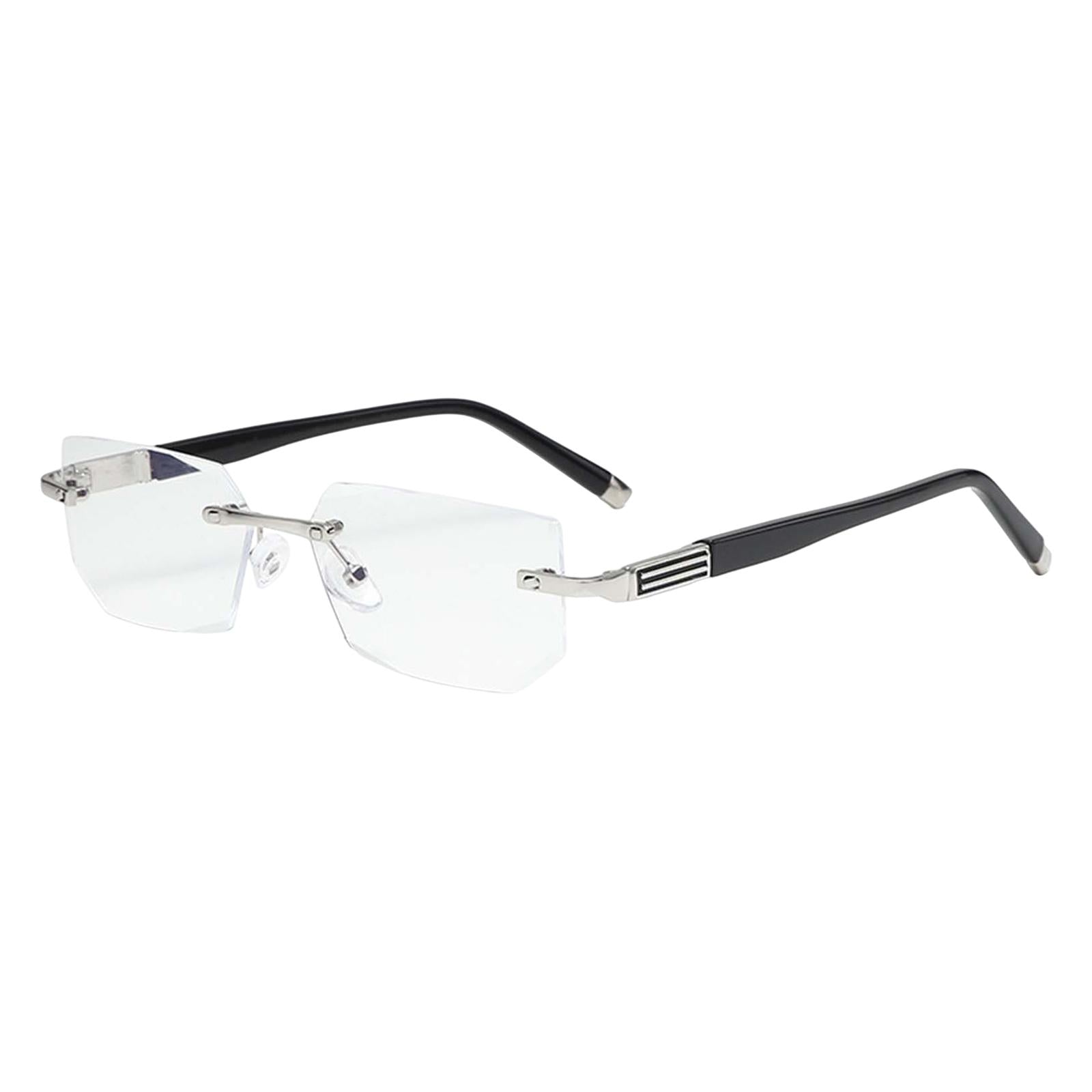 Blue Light Glasses rectangle Rimless for Unisex Computer Men Woman Argent 2.0X