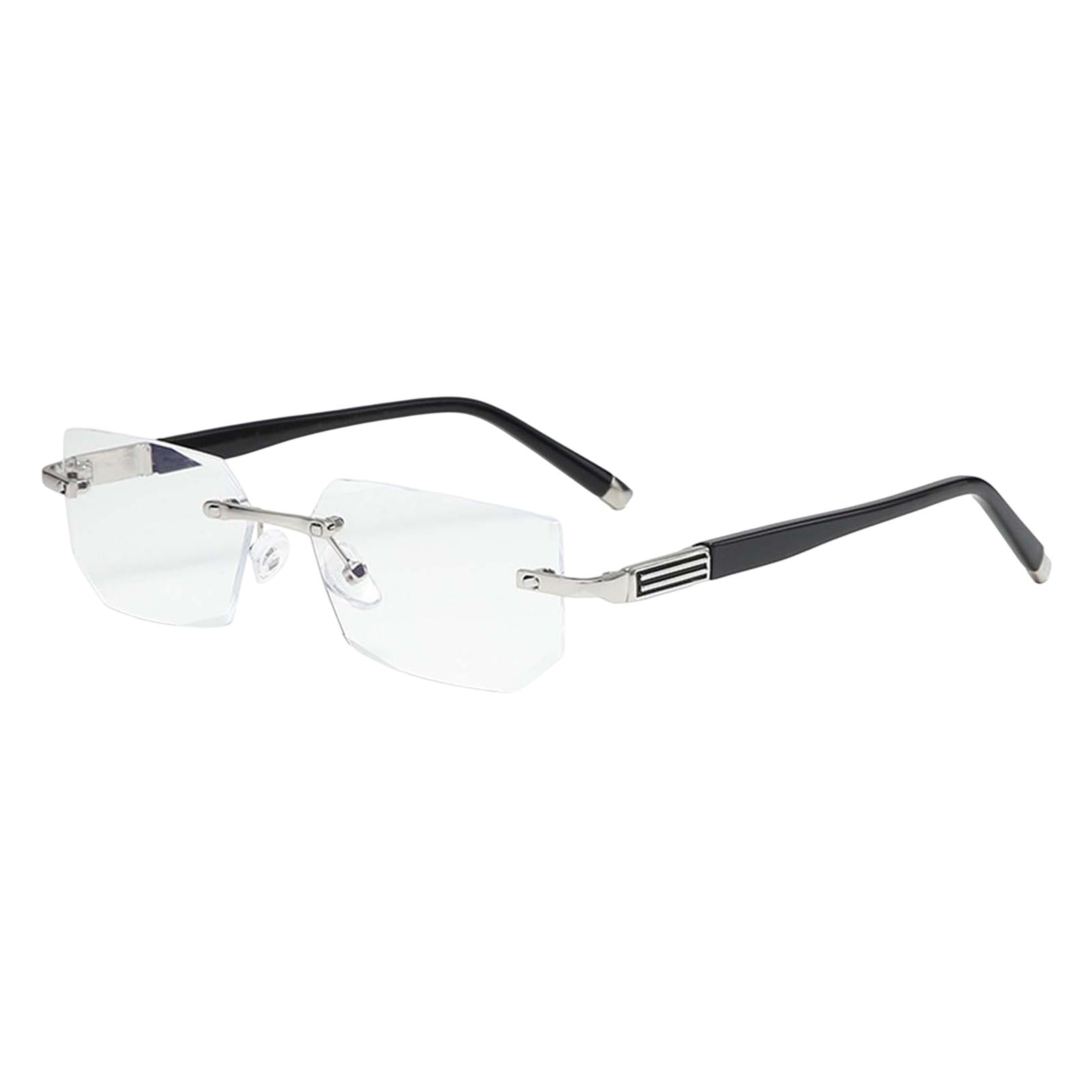 Blue Light Glasses rectangle Rimless for Unisex Computer Men Woman Argent 2.0X