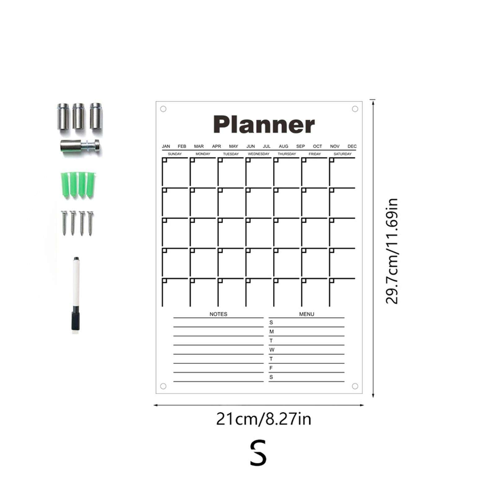 Acrylic Calendar dry erasing Board with Marker Reusable for Meal Plan Kitchen Small