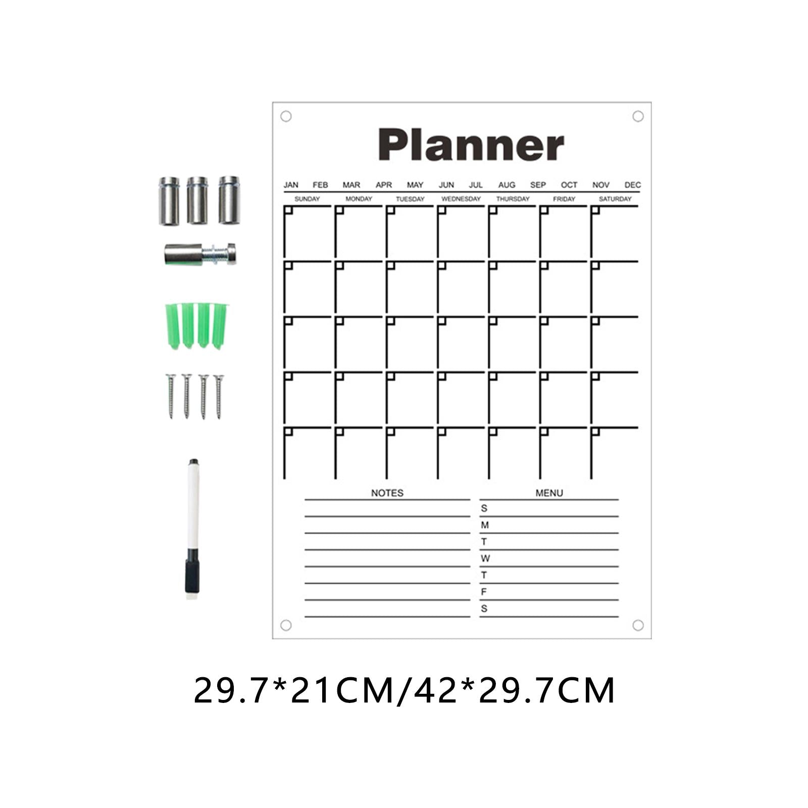 Acrylic Calendar dry erasing Board with Marker Reusable for Meal Plan Kitchen Small