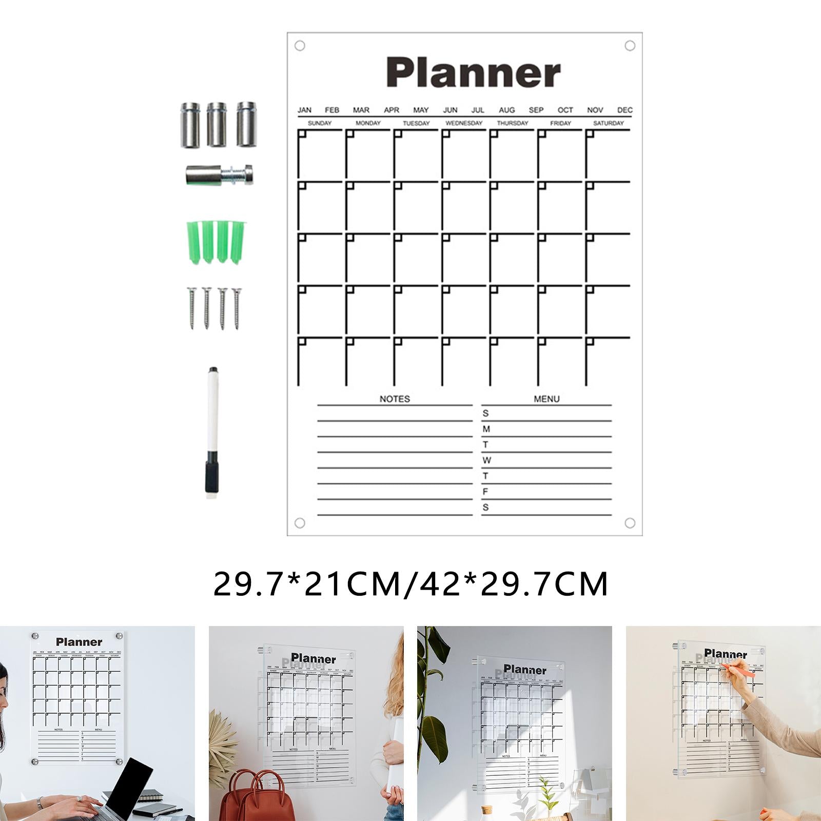 Acrylic Calendar dry erasing Board with Marker Reusable for Meal Plan Kitchen Small