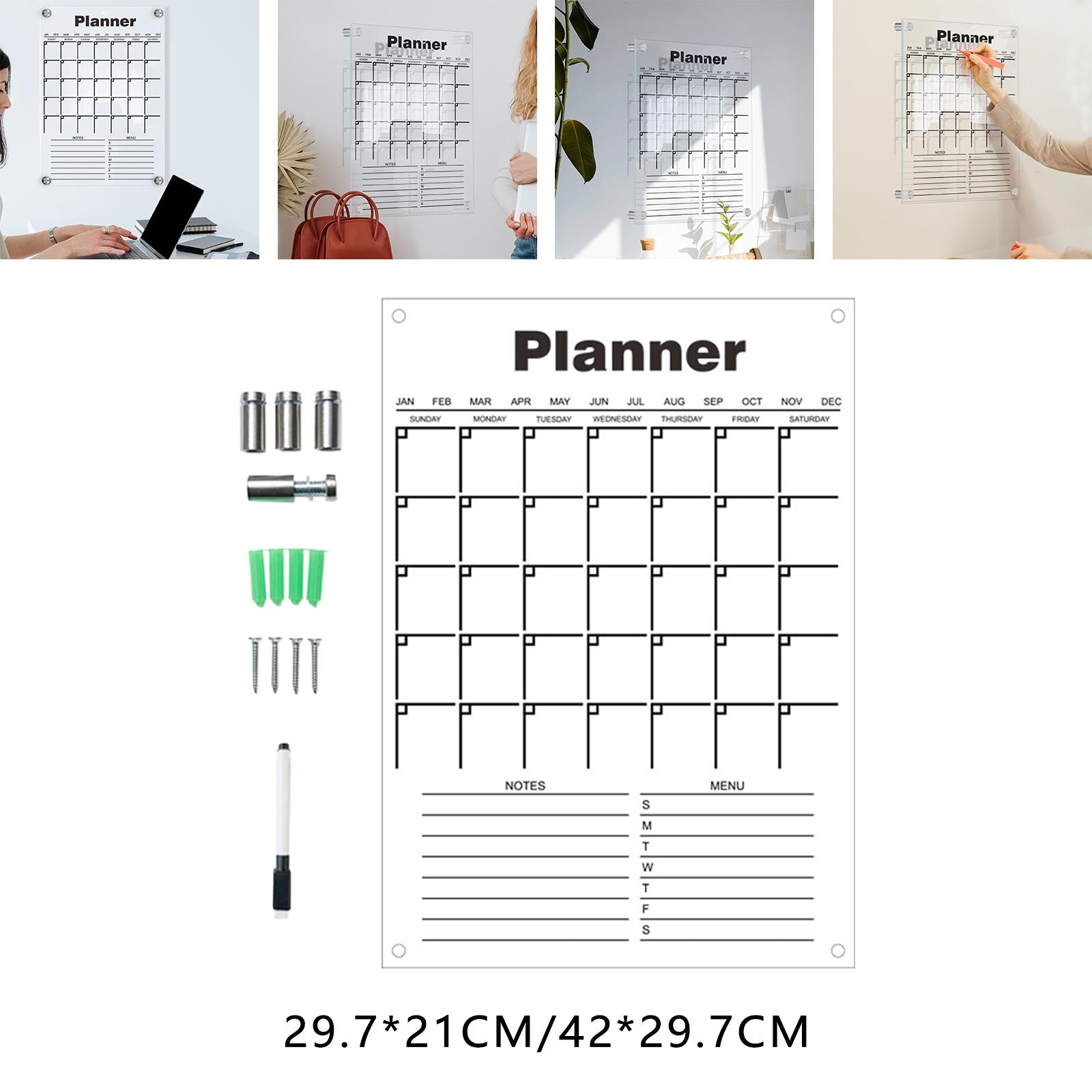 Acrylic Calendar dry erasing Board with Marker Reusable for Meal Plan Kitchen Small