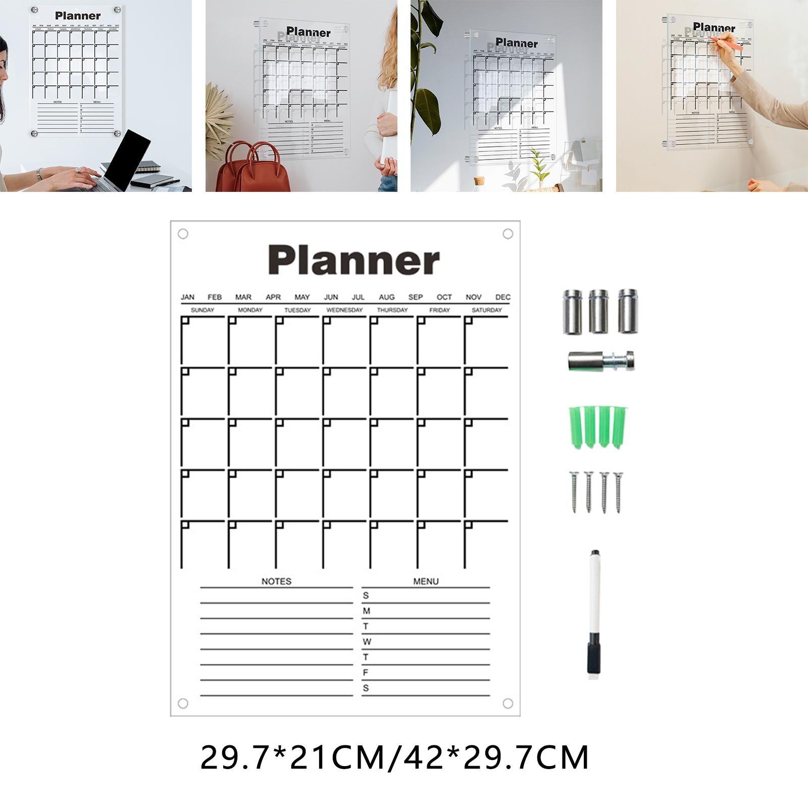 Acrylic Calendar dry erasing Board with Marker Reusable for Meal Plan Kitchen Small