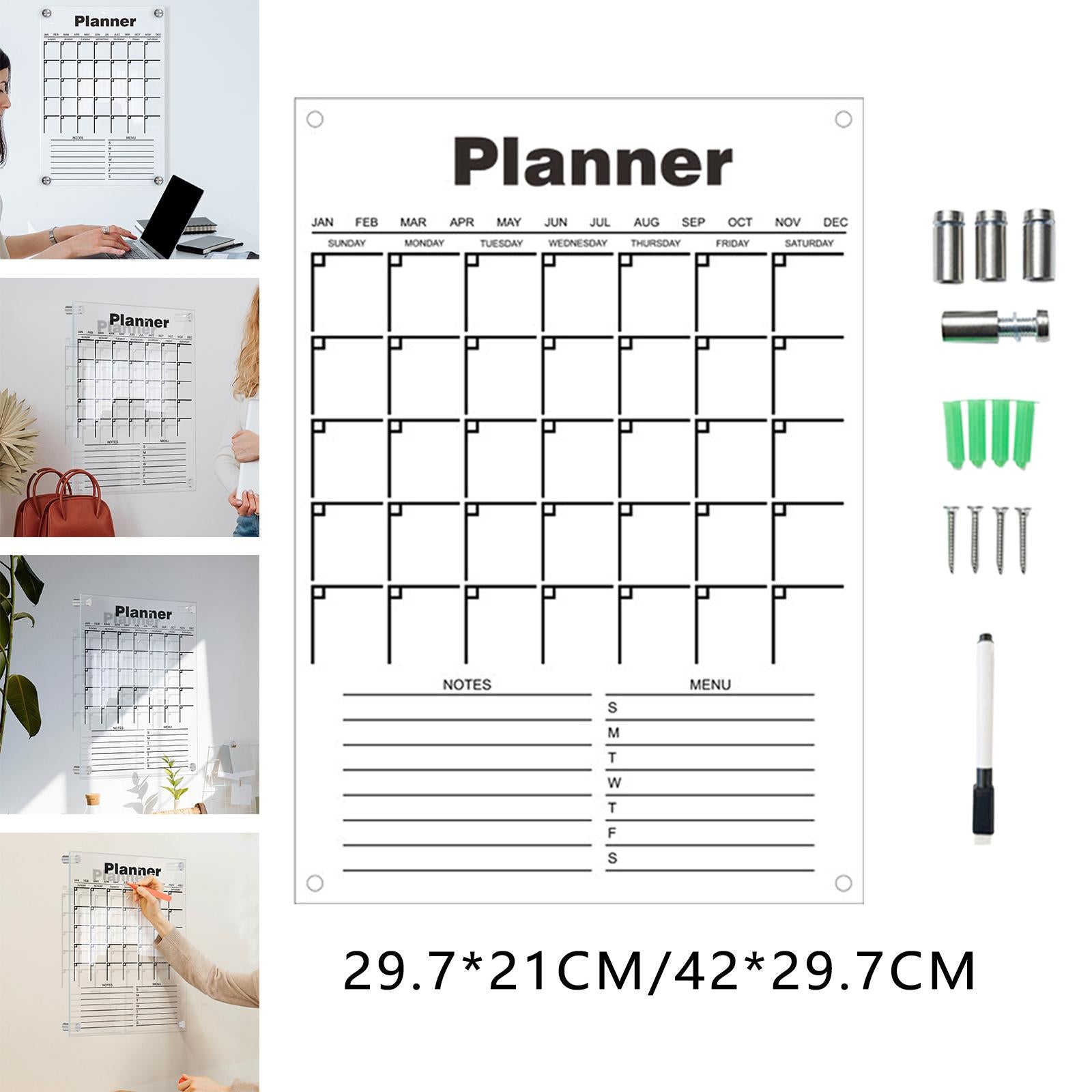 Acrylic Calendar dry erasing Board with Marker Reusable for Meal Plan Kitchen Small