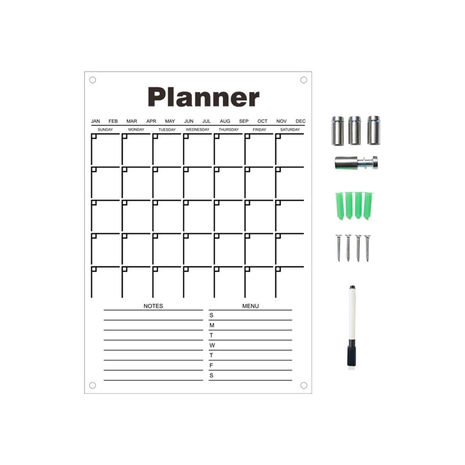 Acrylic Calendar dry erasing Board with Marker Reusable for Meal Plan Kitchen Small