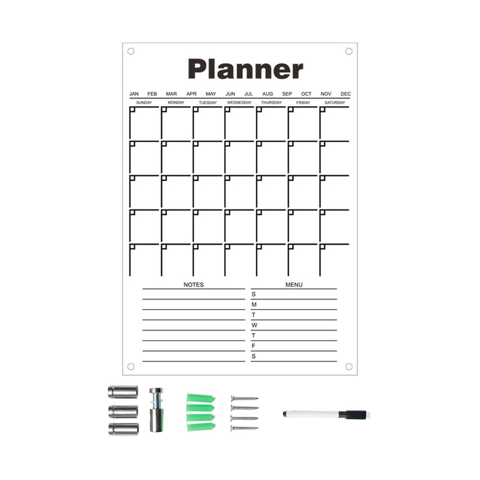 Acrylic Calendar dry erasing Board with Marker Reusable for Meal Plan Kitchen Small