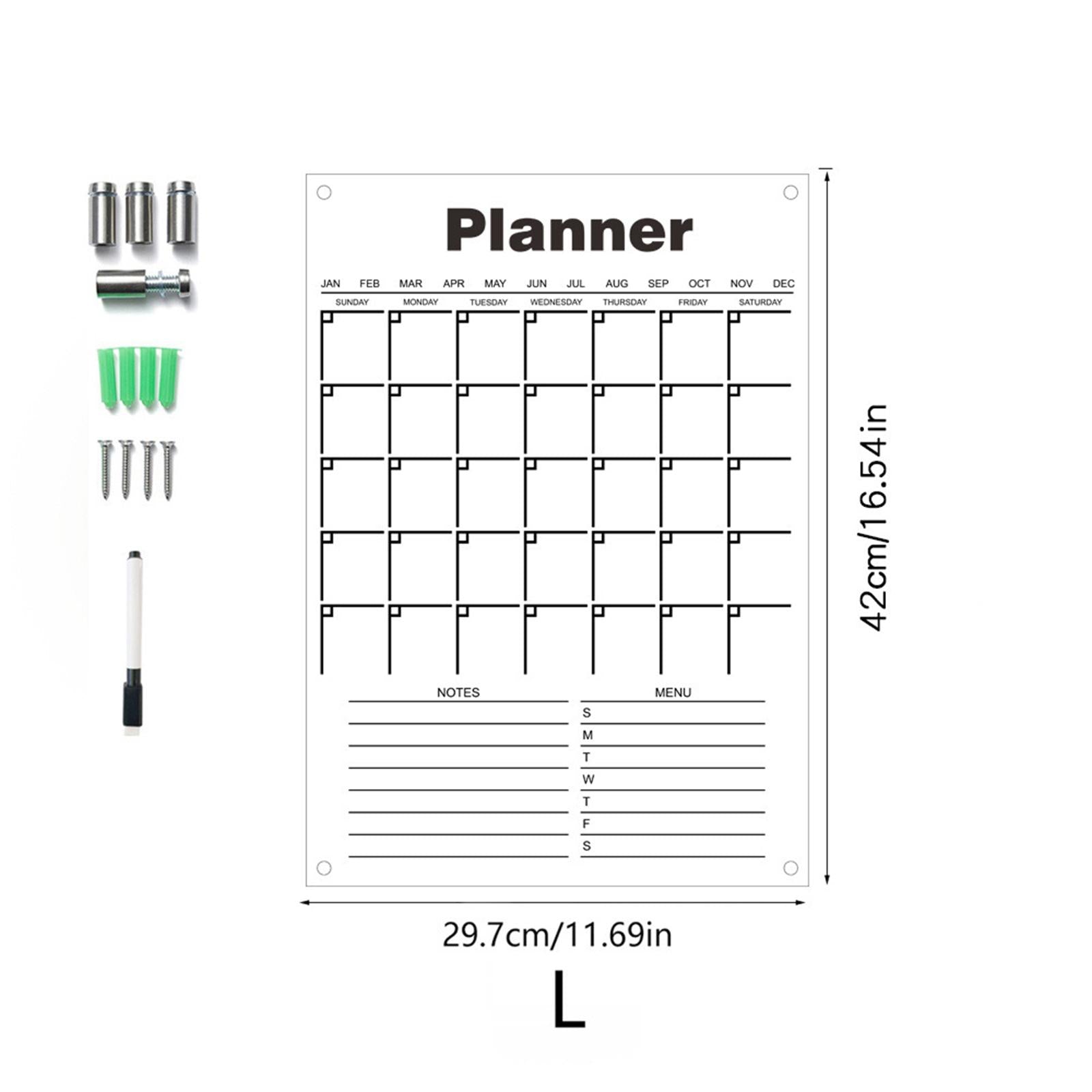 Acrylic Calendar dry erasing Board with Marker Reusable for Meal Plan Kitchen Large