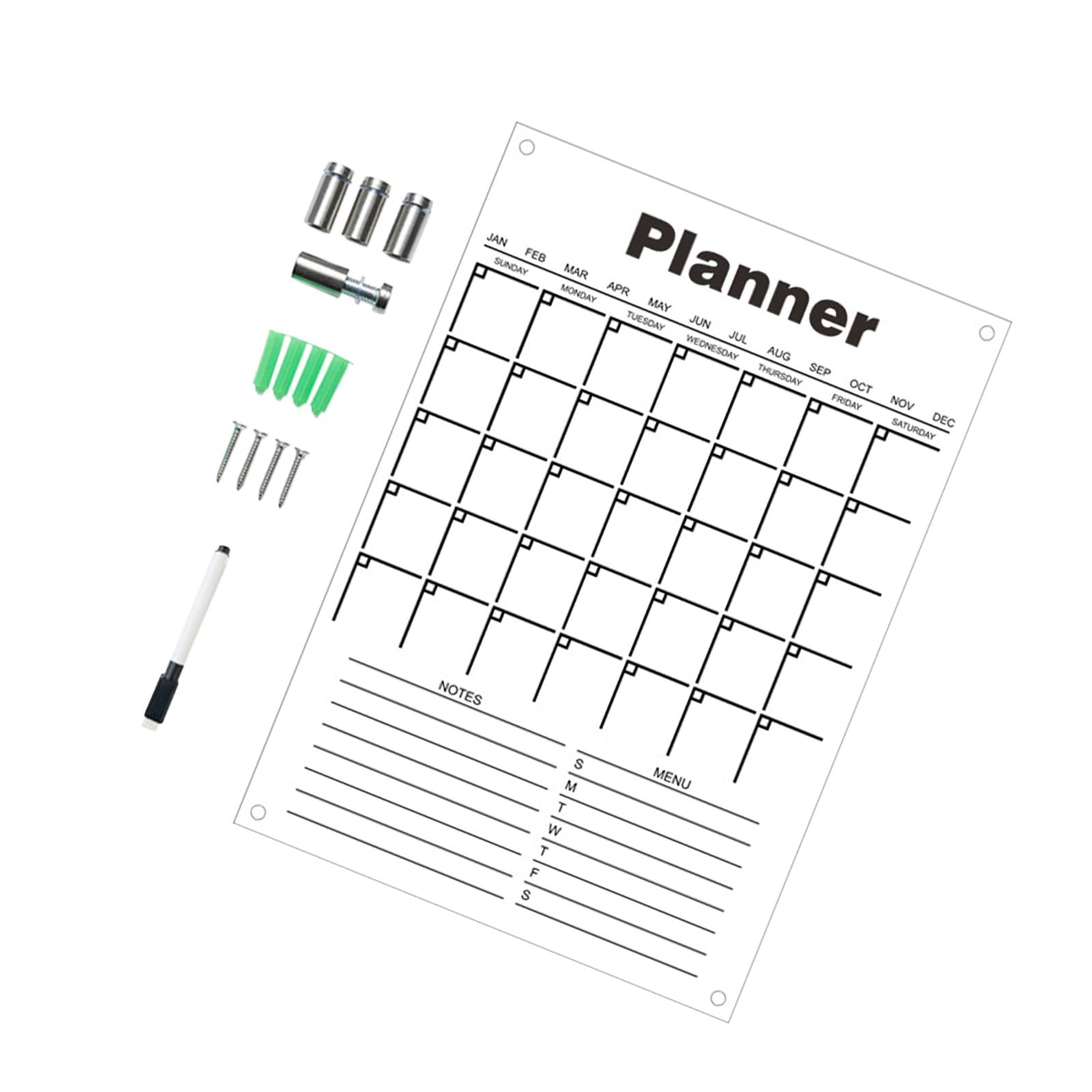 Acrylic Calendar dry erasing Board with Marker Reusable for Meal Plan Kitchen Large