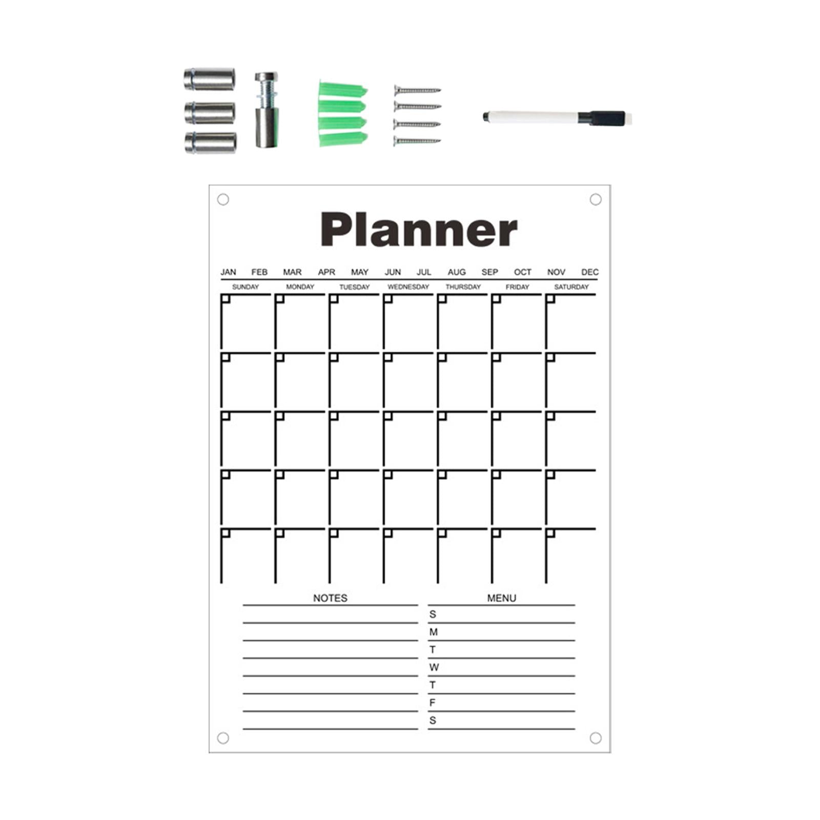 Acrylic Calendar dry erasing Board with Marker Reusable for Meal Plan Kitchen Large