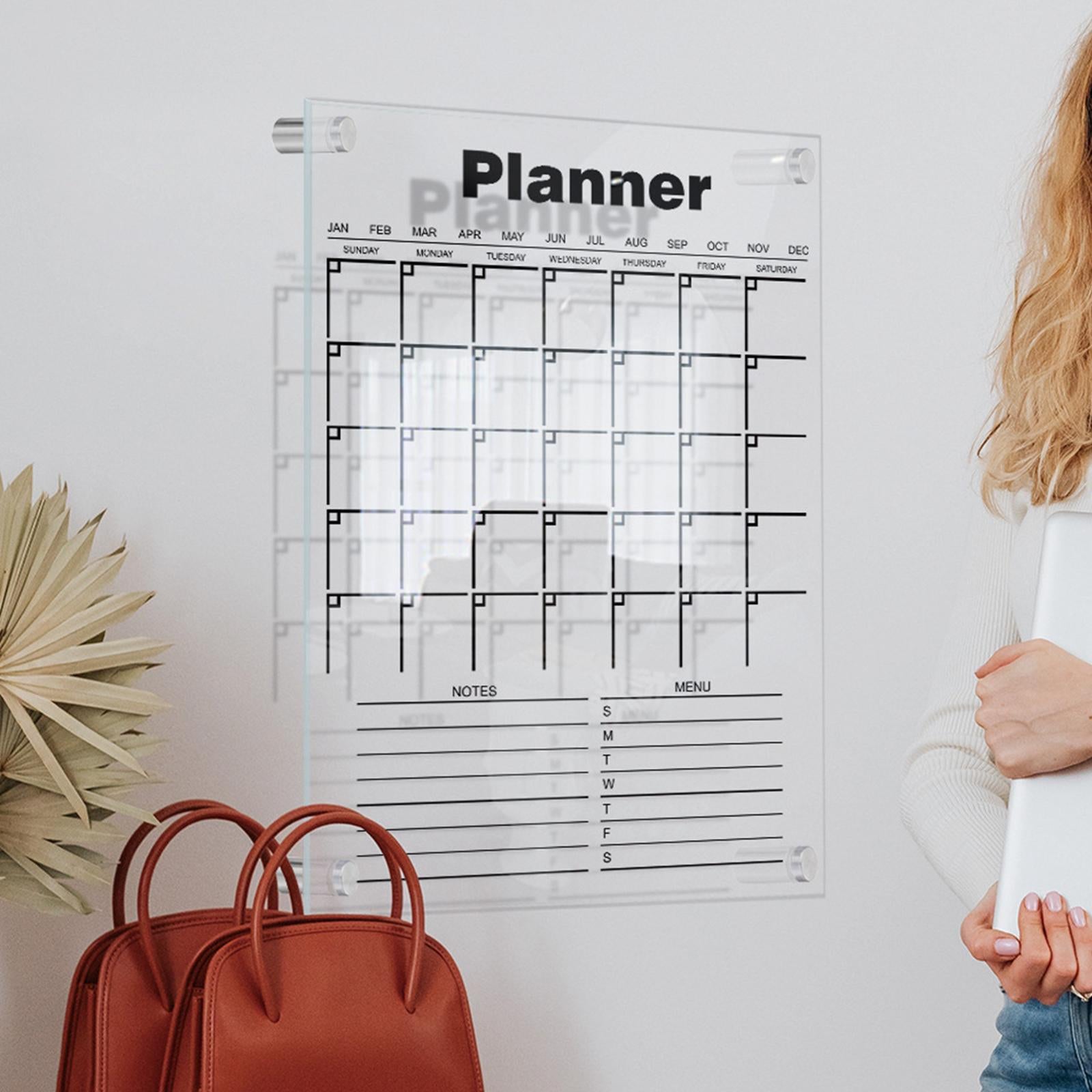 Acrylic Calendar dry erasing Board with Marker Reusable for Meal Plan Kitchen Large