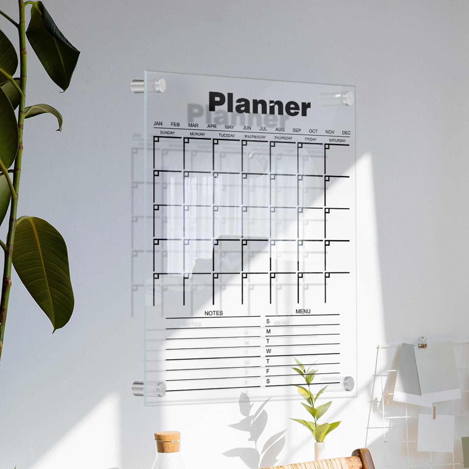 Acrylic Calendar dry erasing Board with Marker Reusable for Meal Plan Kitchen Large