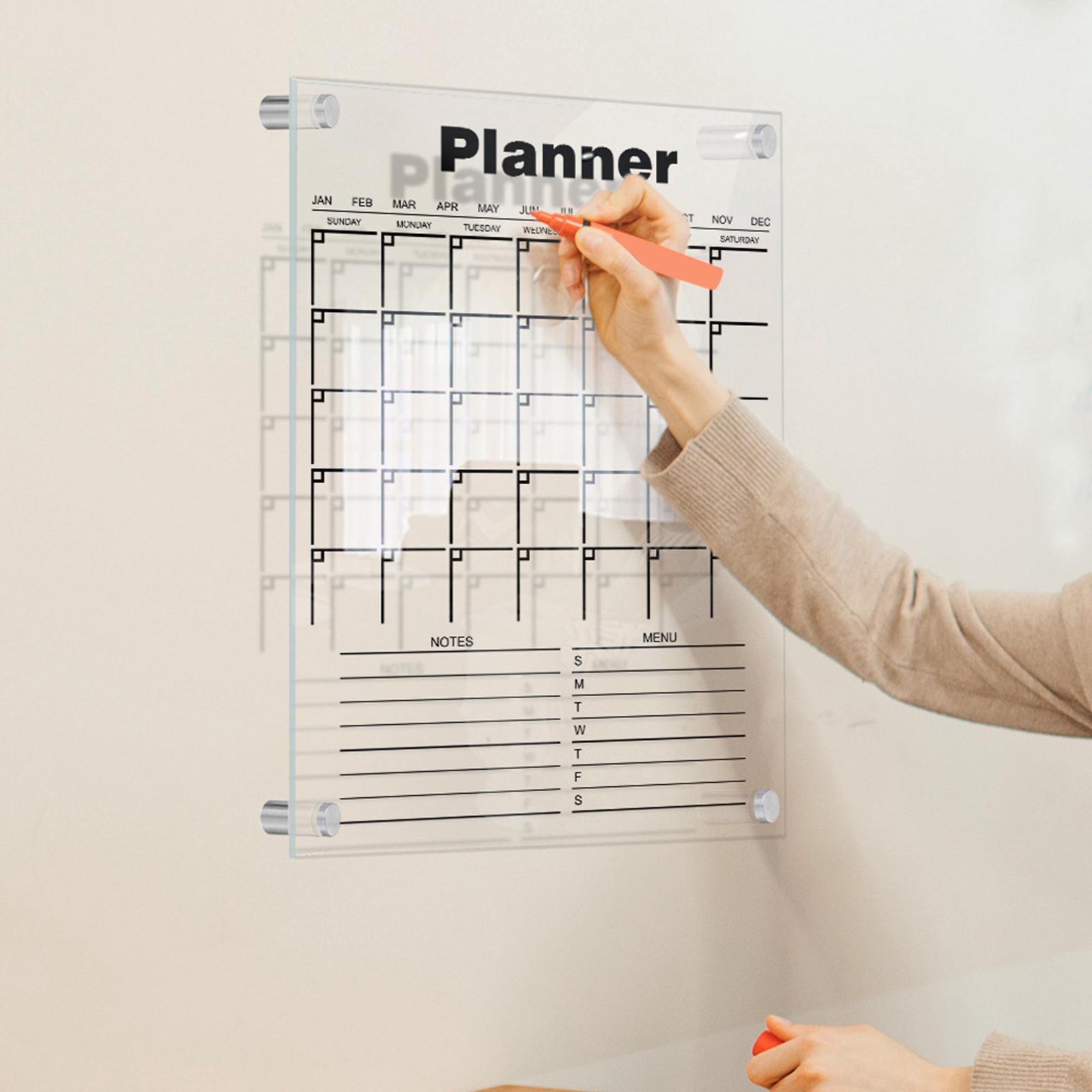 Acrylic Calendar dry erasing Board with Marker Reusable for Meal Plan Kitchen Large