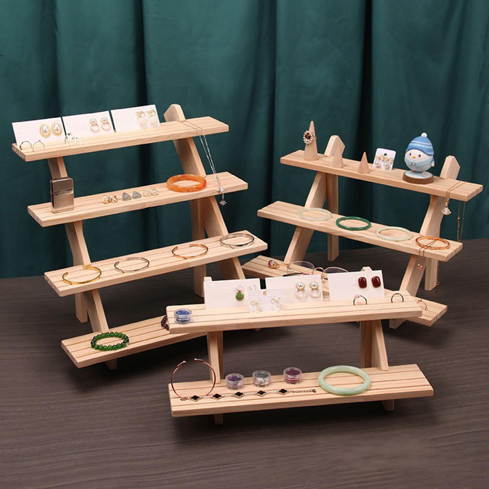 Earring Rings Organizer Wood Easy to Assemble Storing Earrings, Rings 4 Tier