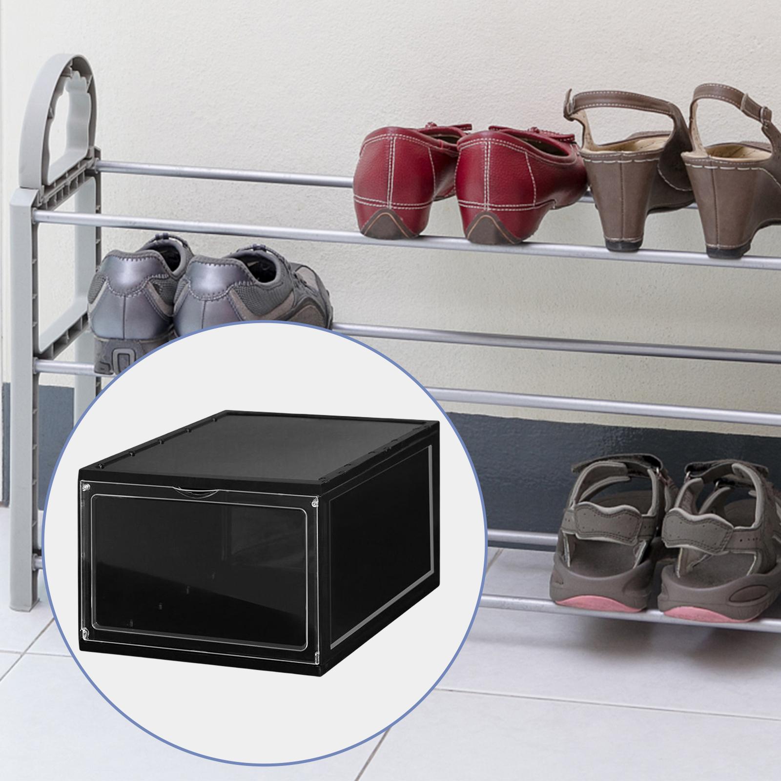 Shoe Box Stackable Shoe Bins Display Case Shoe Container for Closet Black