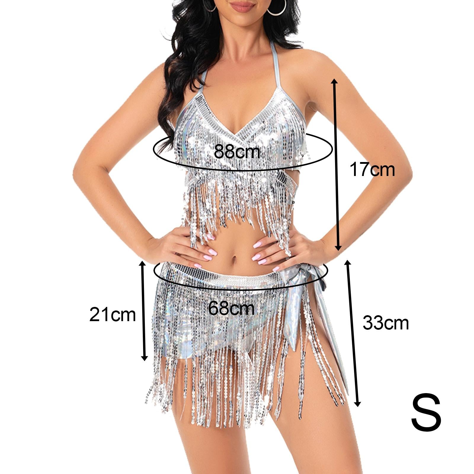 Sequin Tassel Set 3 Piece Outfit for Costume Accessories Party Samba S