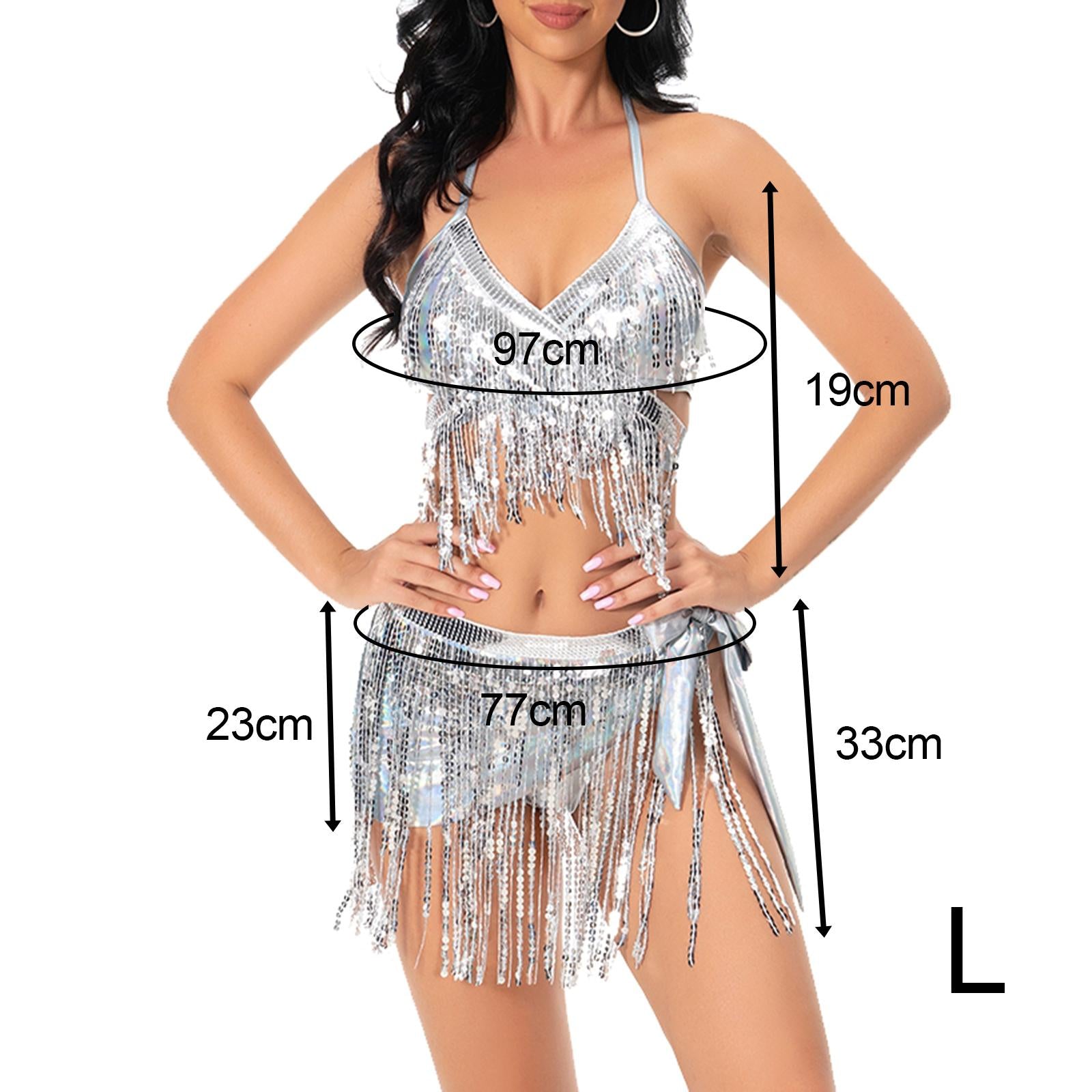 Sequin Tassel Set 3 Piece Outfit for Costume Accessories Party Samba L