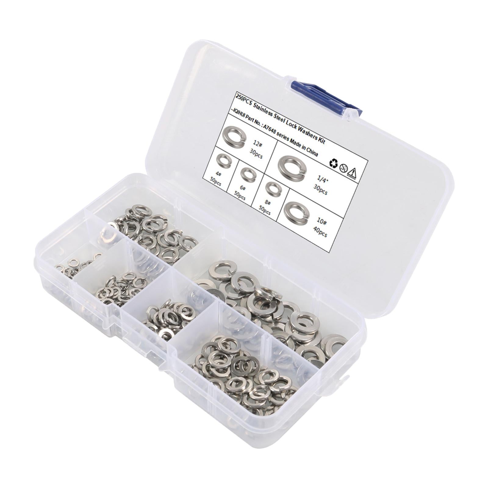 250Pcs 304 Stainless Steel Lock Washers Assortment Hardware for DIY Projects