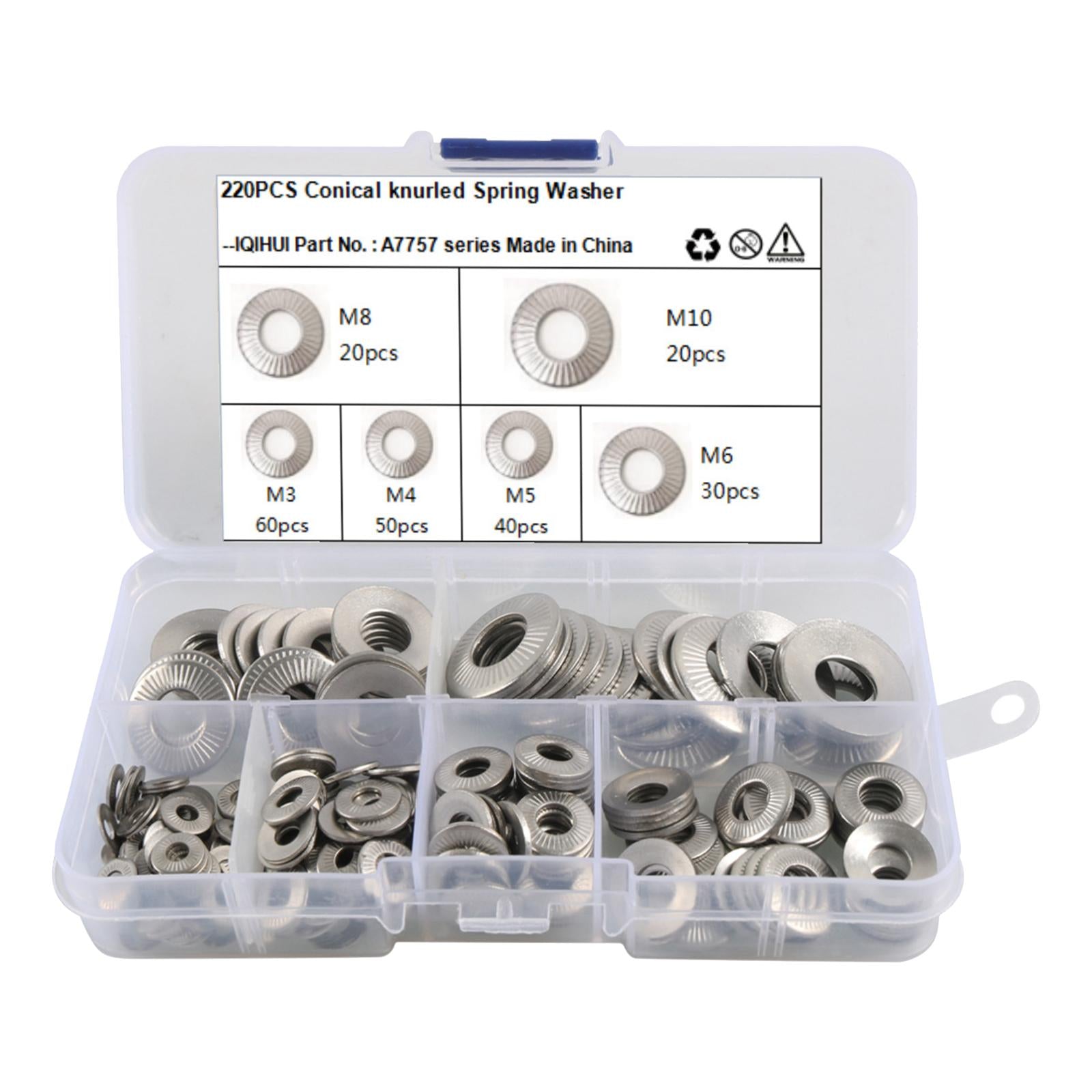 220Pcs Disc Spring Serrated Lock Washer Knurled Elastic Gasket for Aerospace