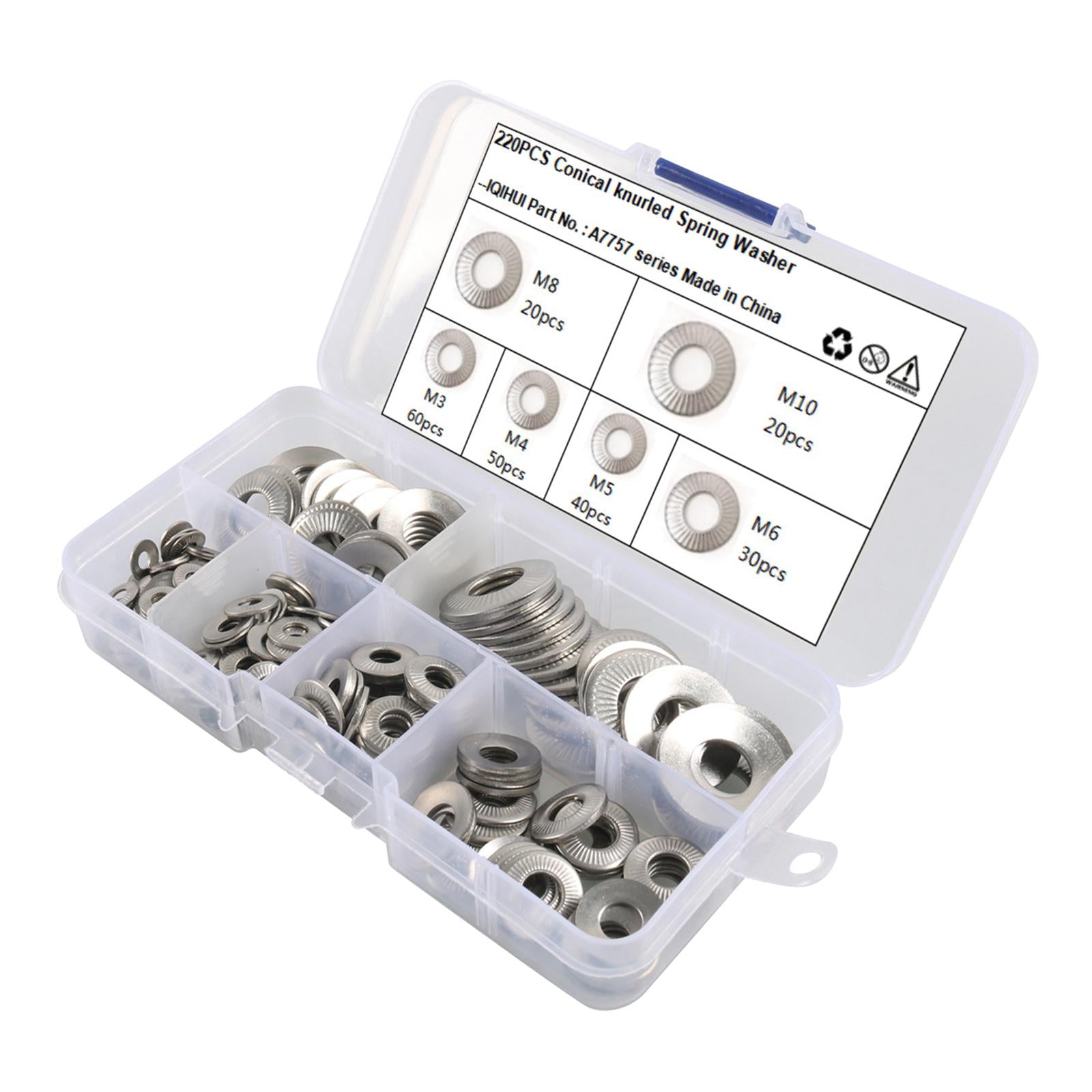 220Pcs Disc Spring Serrated Lock Washer Knurled Elastic Gasket for Aerospace