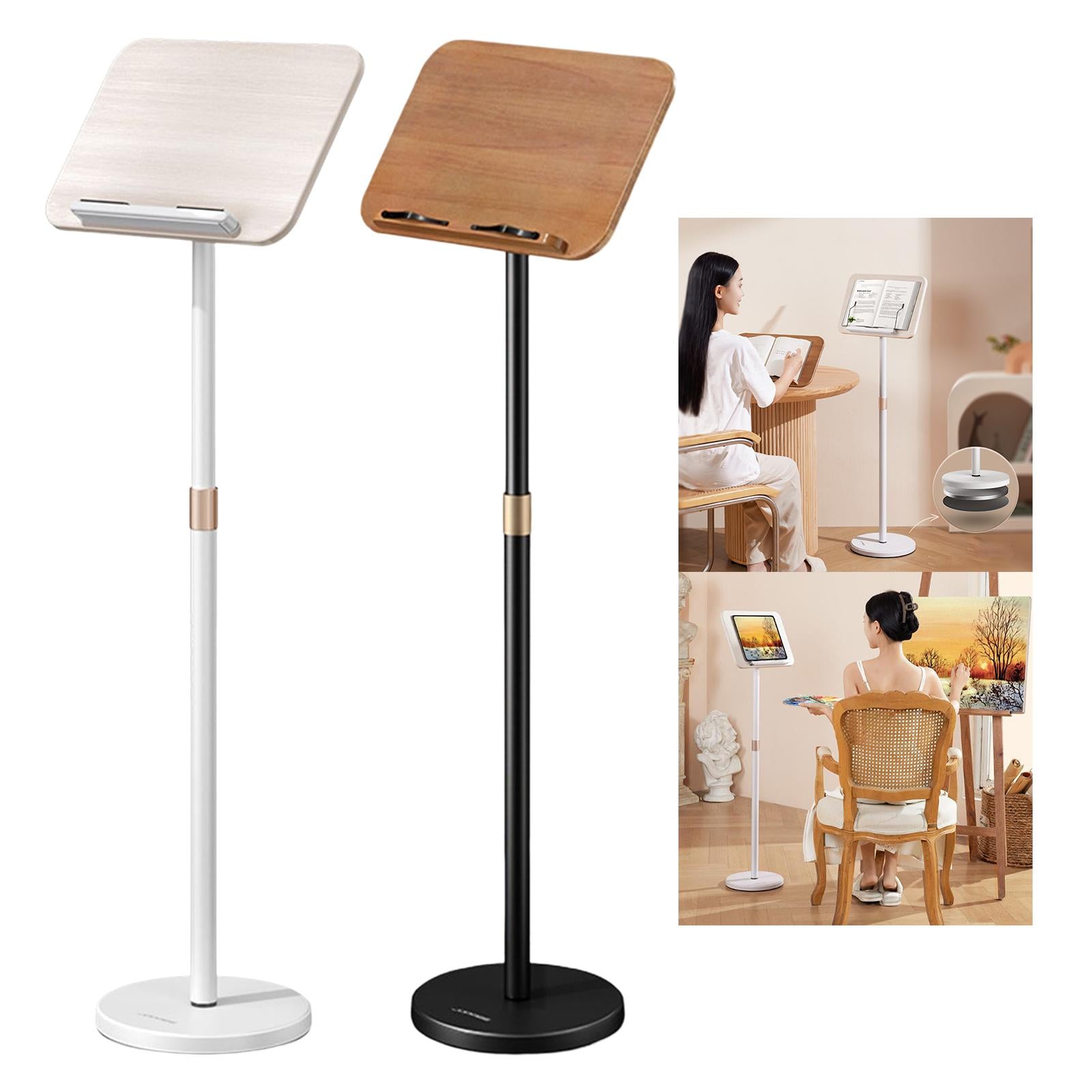 Floor Book Stand Metal Support Multi Function Hands Free Holder for Document White