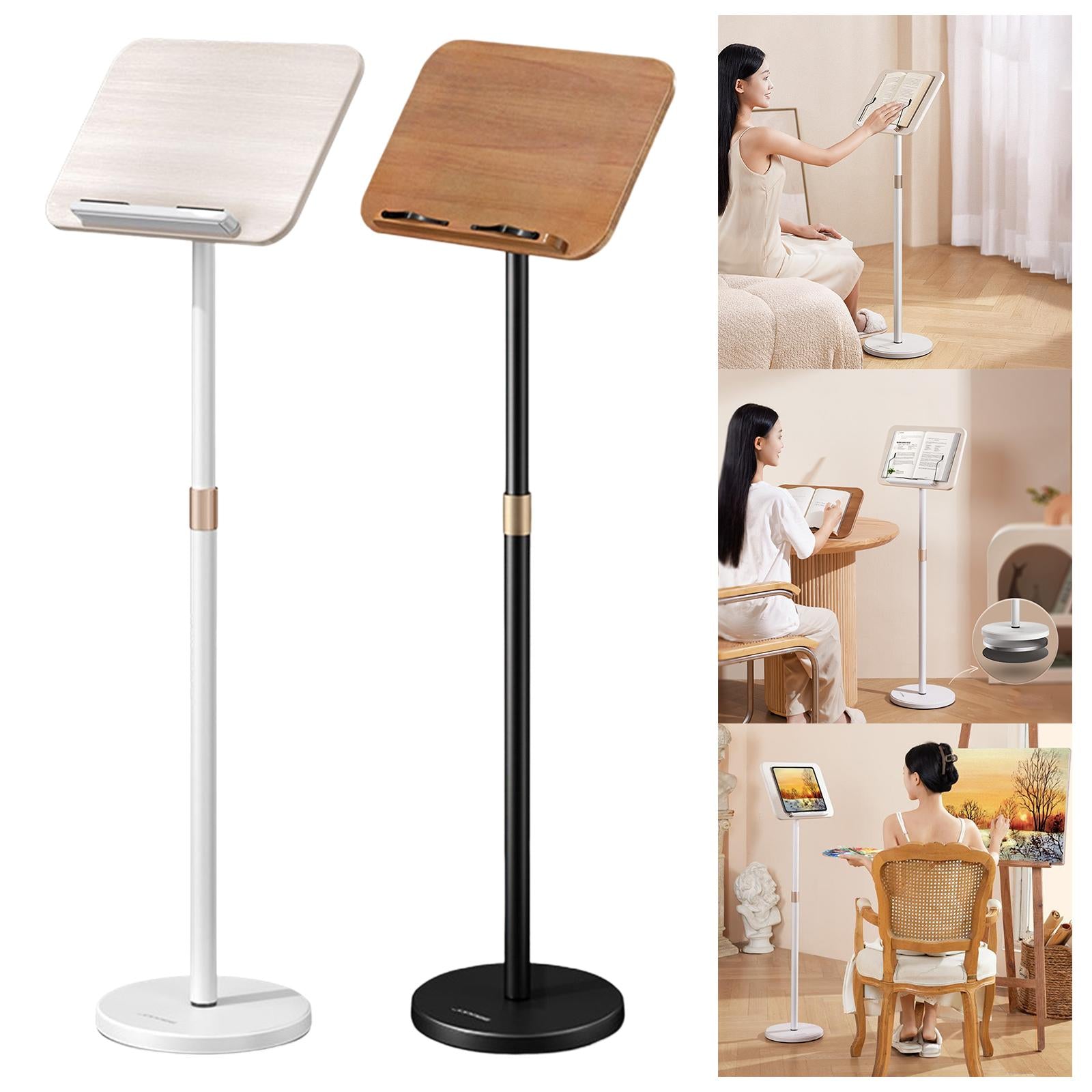 Floor Book Stand Metal Support Multi Function Hands Free Holder for Document White