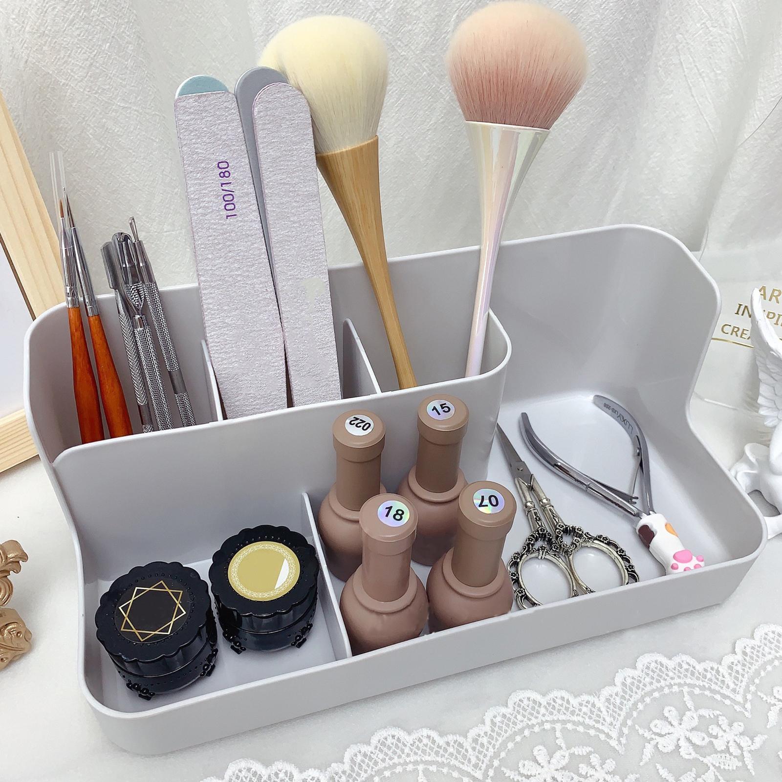 Manicure Tool Box Empty for Small Craft Items Nail Brush Pens Cuticle Pusher Gray
