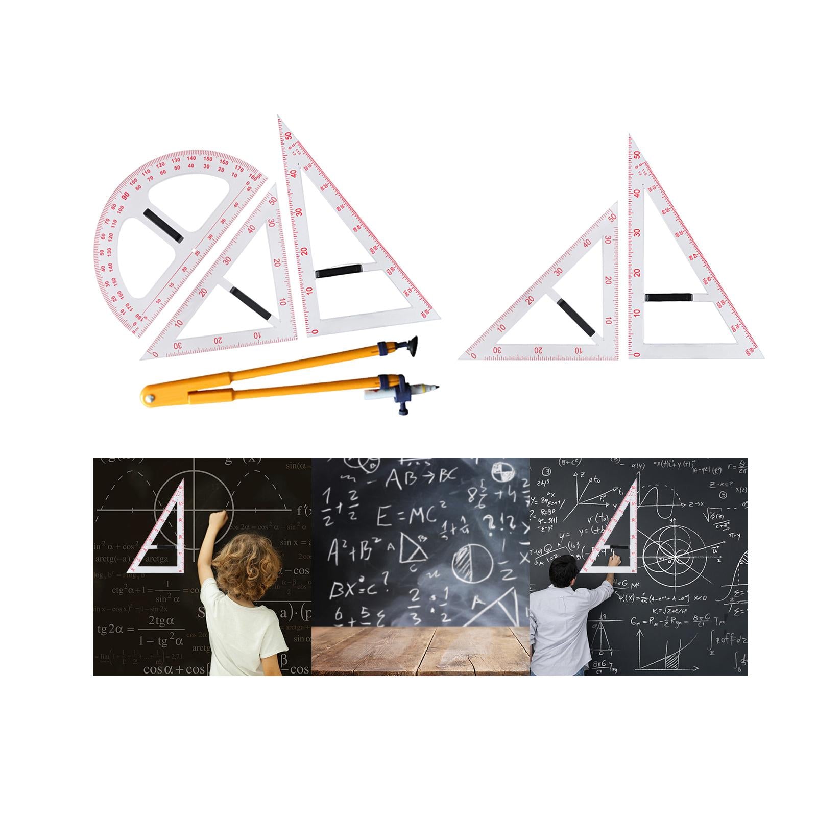 Geometry Math Set with Removable Handle Drawing Tool for Chalkboard Teachers Four piece set